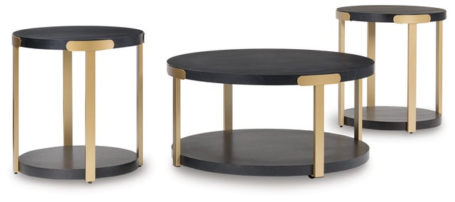 Shylore Table (Set of 3), Black/Brass Finish