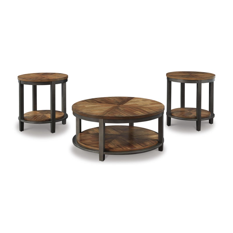 Roybeck Table (Set of 3), Light Brown/Bronze