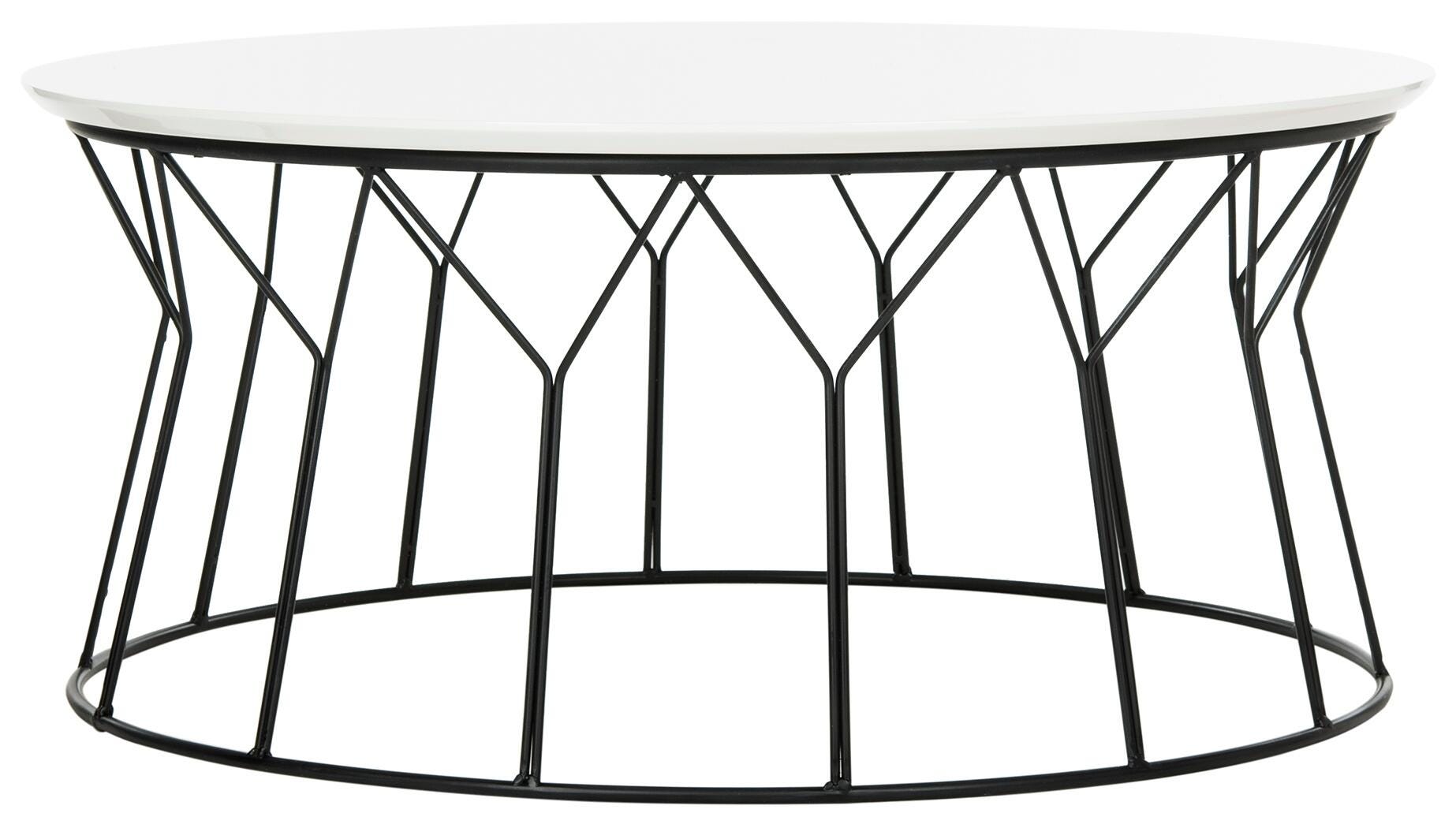 Iron Base Mid Century Lacquer Coffee Table, White, large