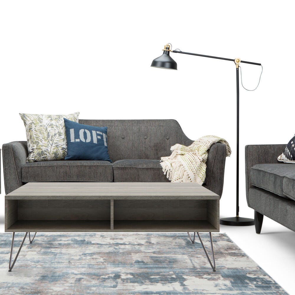 Simpli Home Hunter Solid Mango Wood Rectangular Lift Top Coffee Table, Gray, rollover