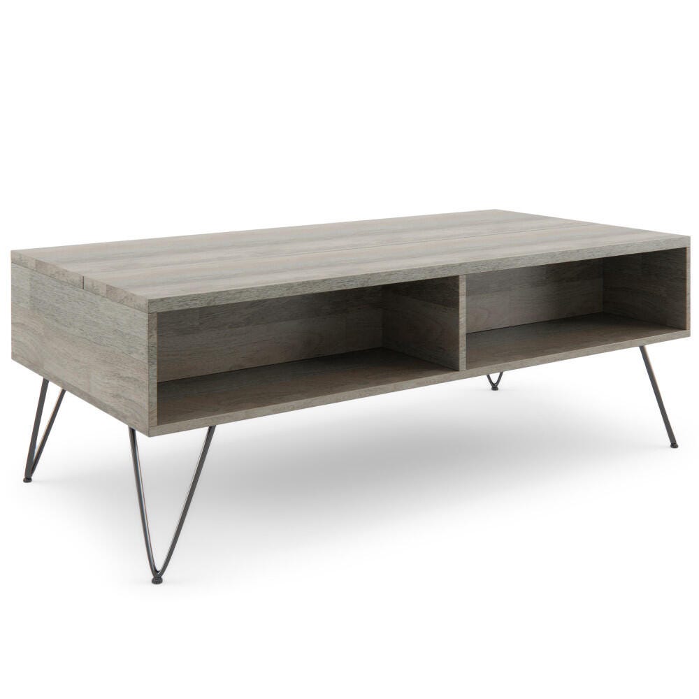 Simpli Home Hunter Solid Mango Wood Rectangular Lift Top Coffee Table, Gray, large