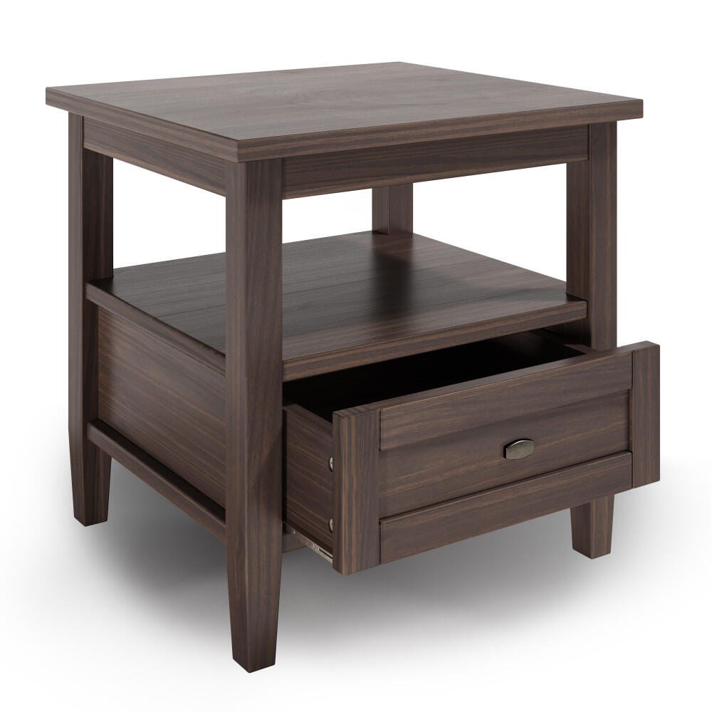 Warm Shaker Solid Wood 20" Rustic End Table, Walnut Brown, large