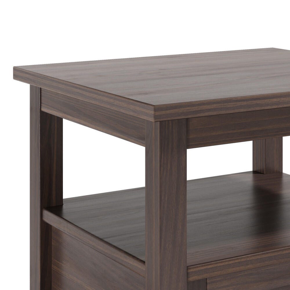 Warm Shaker Solid Wood 20" Rustic End Table, Walnut Brown, large
