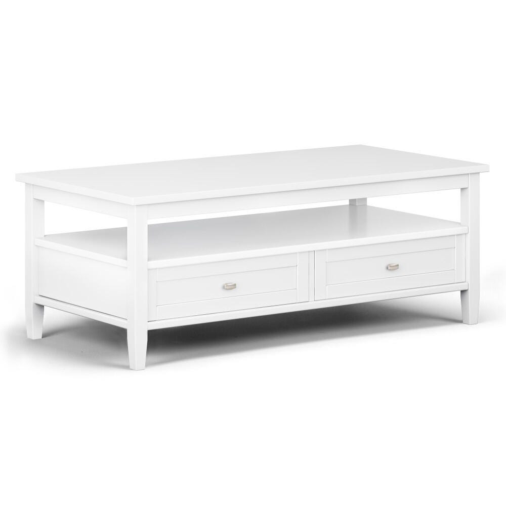 Warm Shaker Solid Wood 48" Rustic Coffee Table, White, large