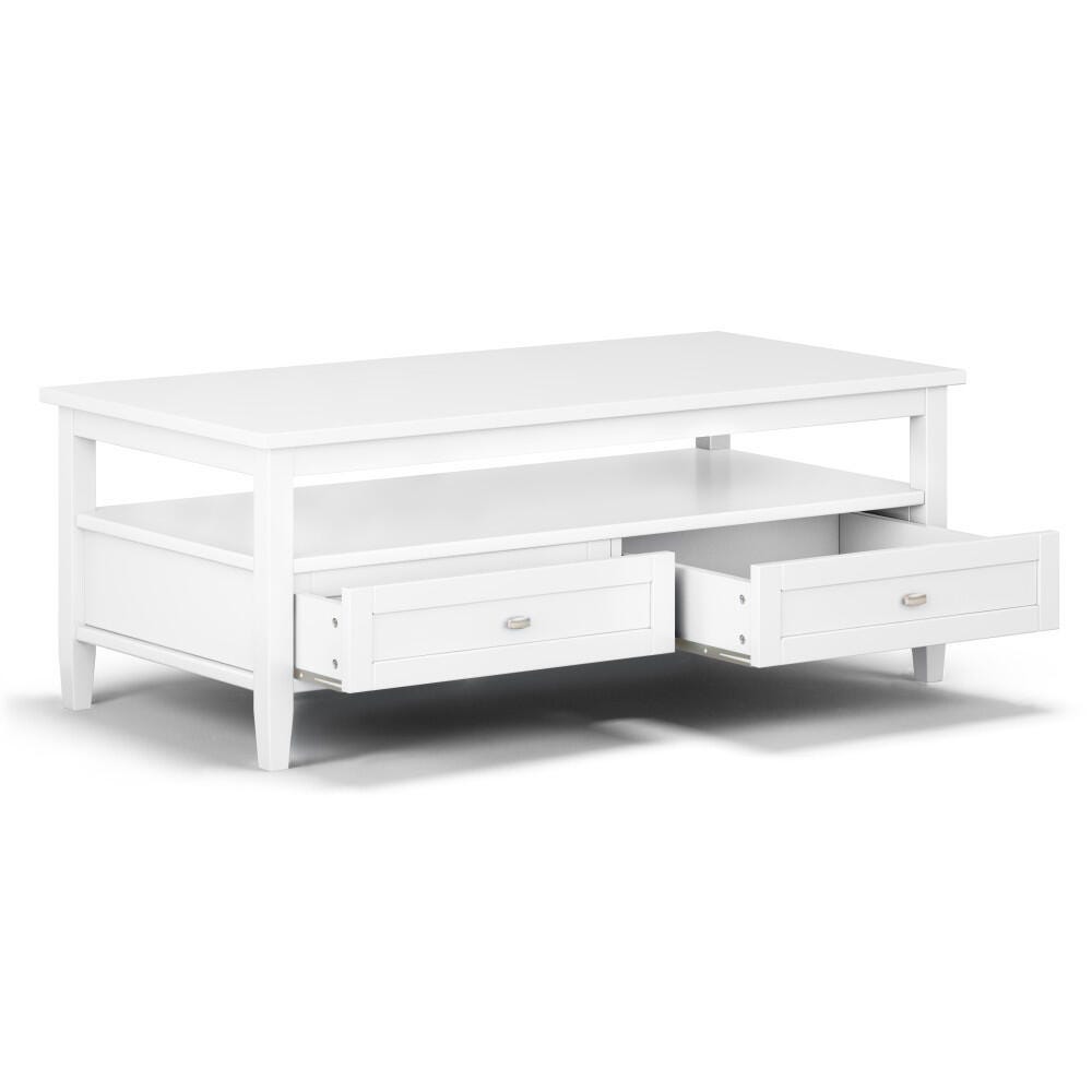 Warm Shaker Solid Wood 48" Rustic Coffee Table, White, large
