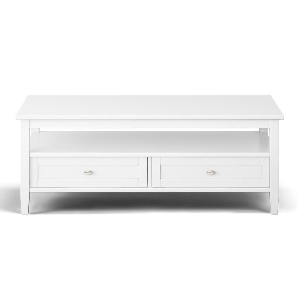 Warm Shaker Solid Wood 48" Rustic Coffee Table, White, large
