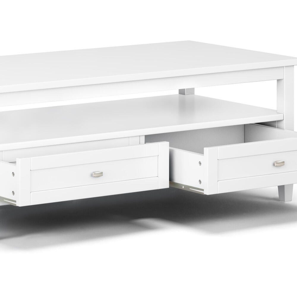 Warm Shaker Solid Wood 48" Rustic Coffee Table, White, large