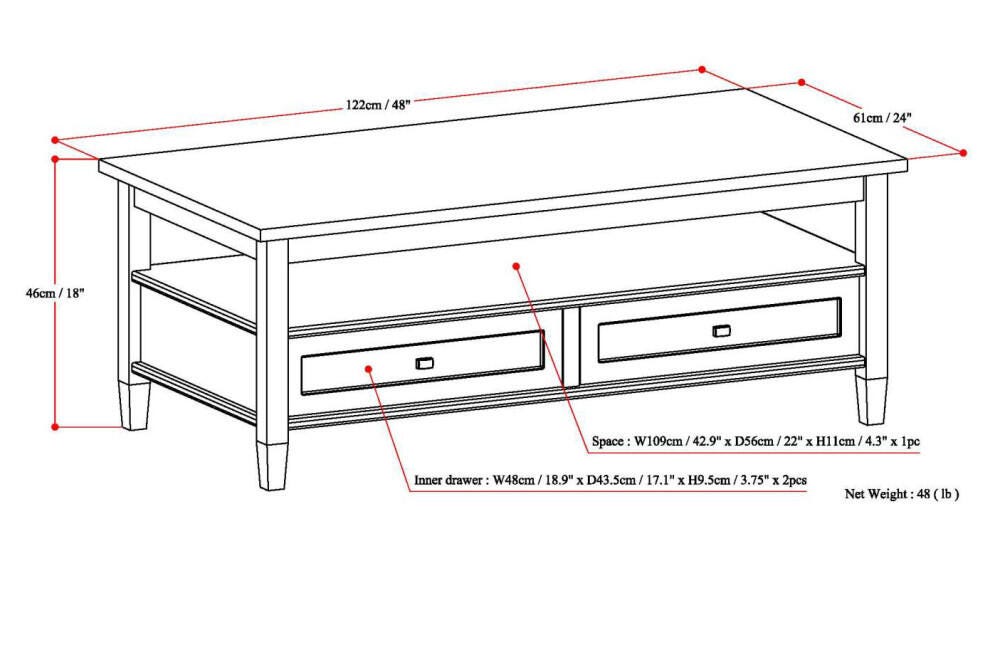 Warm Shaker Solid Wood 48" Rustic Coffee Table, White, large