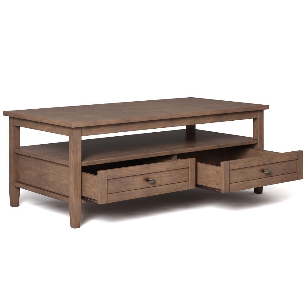 Simpli Home Warm Shaker Solid Wood 48" Rustic Coffee Table, Rustic Brown, large