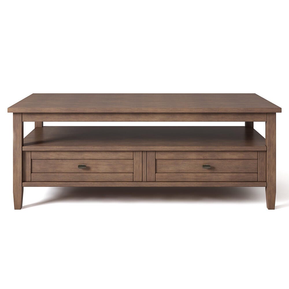 Simpli Home Warm Shaker Solid Wood 48" Rustic Coffee Table, Rustic Brown, large