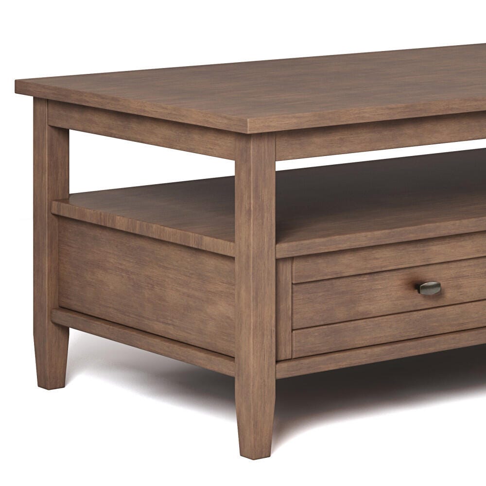 Simpli Home Warm Shaker Solid Wood 48" Rustic Coffee Table, Rustic Brown, large