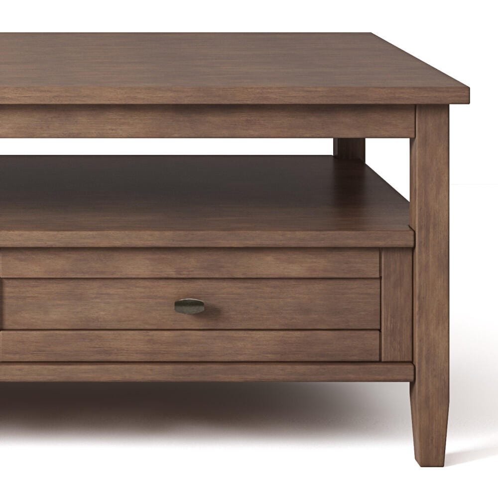 Simpli Home Warm Shaker Solid Wood 48" Rustic Coffee Table, Rustic Brown, large