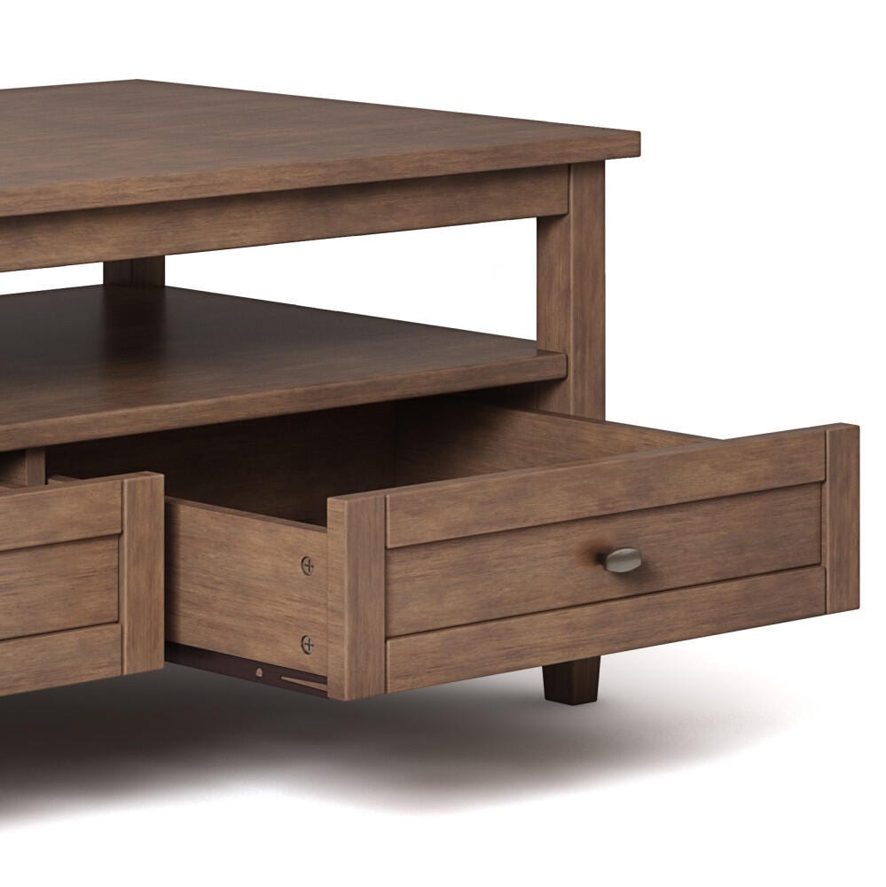 Simpli Home Warm Shaker Solid Wood 48" Rustic Coffee Table, Rustic Brown, large