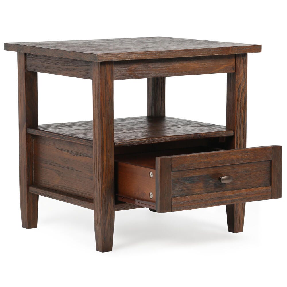 Warm Shaker Solid Wood 20" Rustic End Table, Charcoal Brown, large