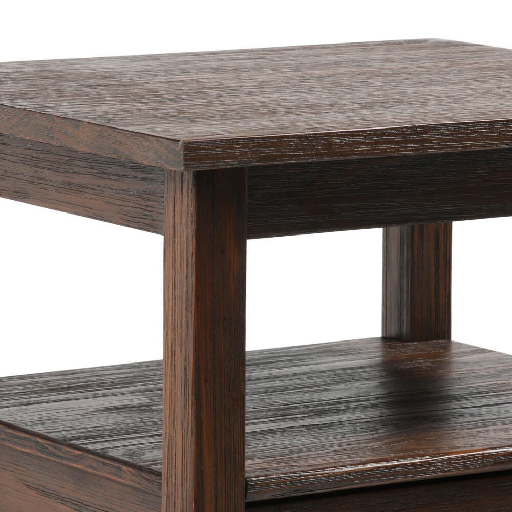 Warm Shaker Solid Wood 20" Rustic End Table, Charcoal Brown, large