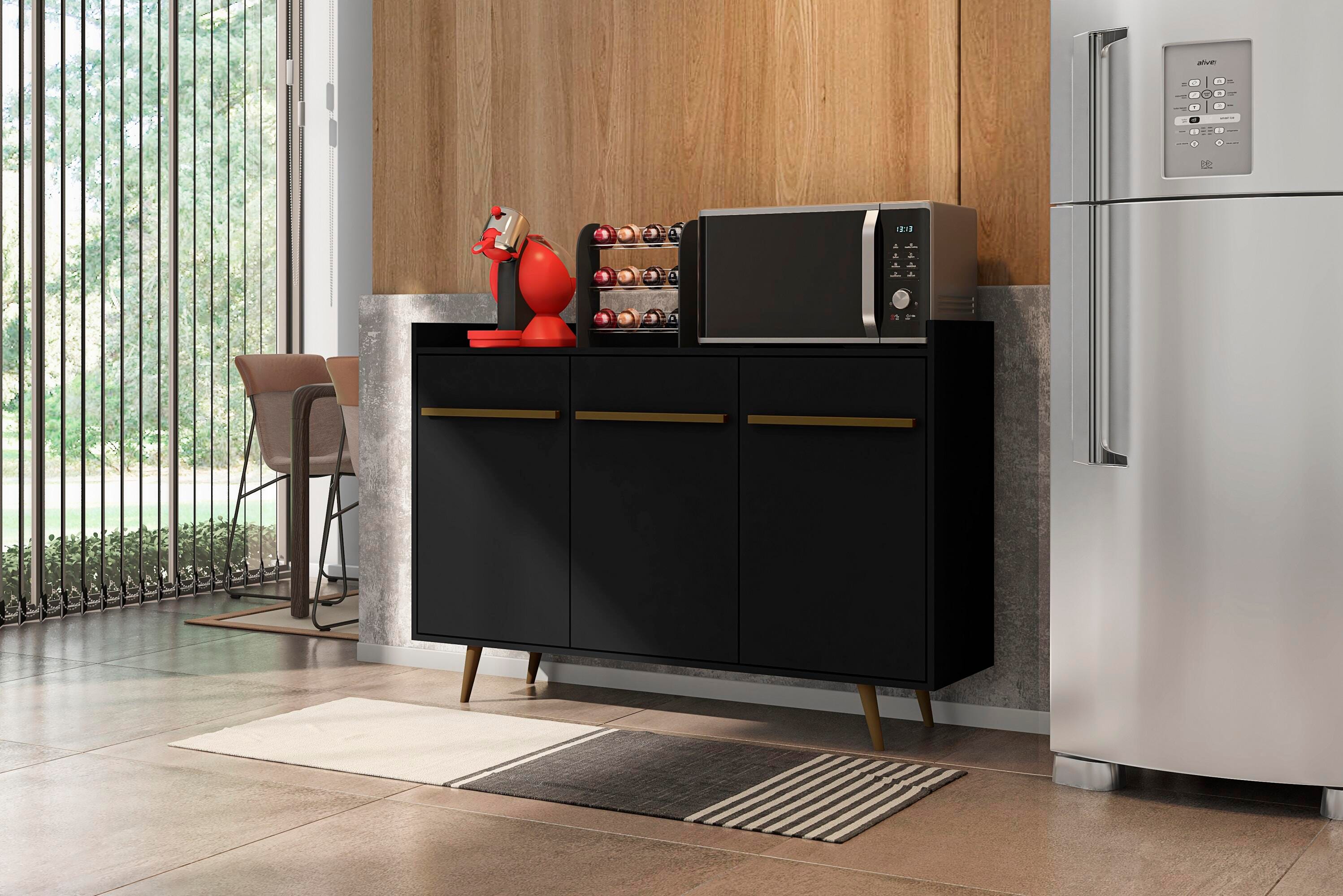 Manhattan Comfort Bradley Buffet Stand Black, Black, large