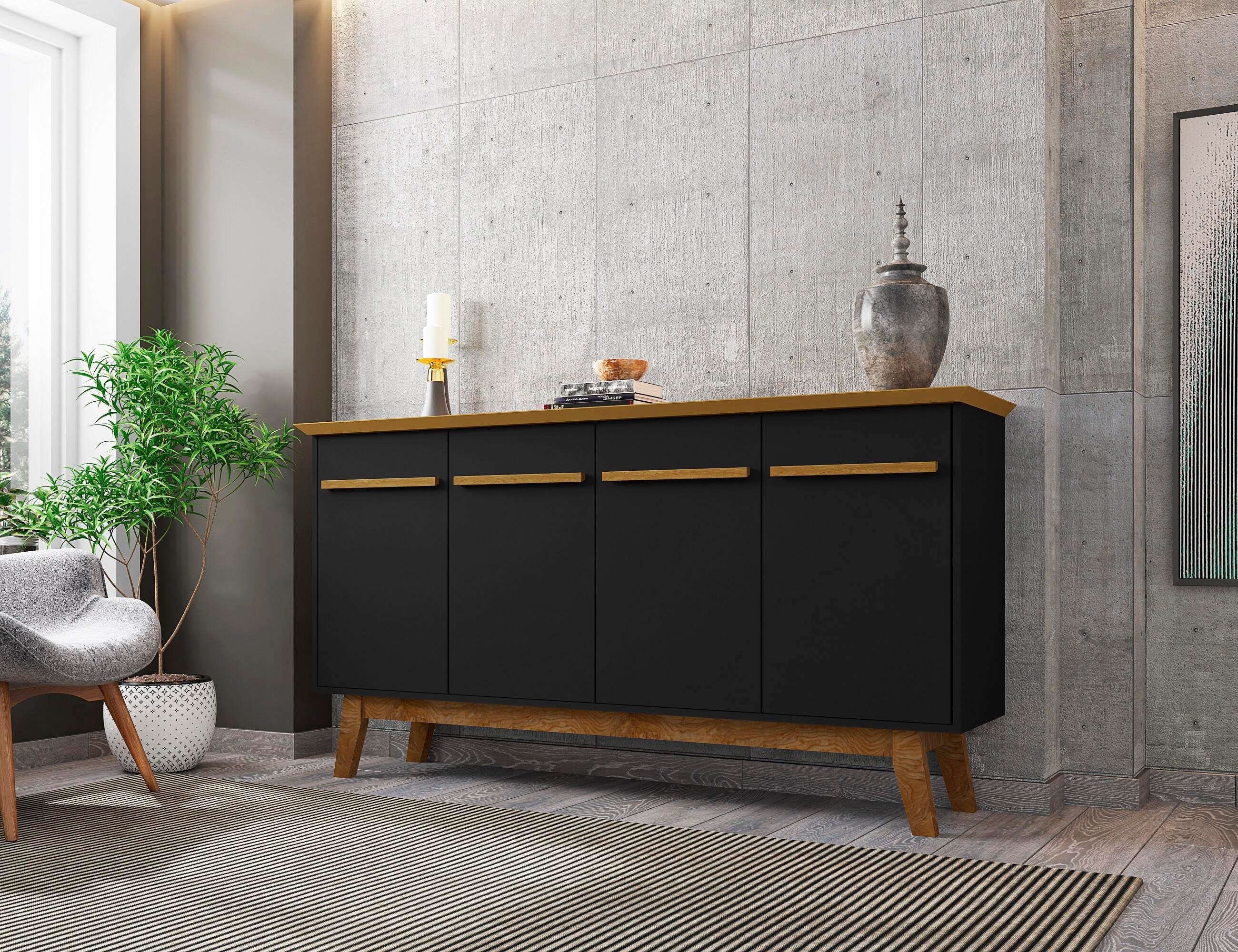Manhattan Comfort Yonkers Sideboard in Black and Cinnamon, Black/Cinnamon, rollover