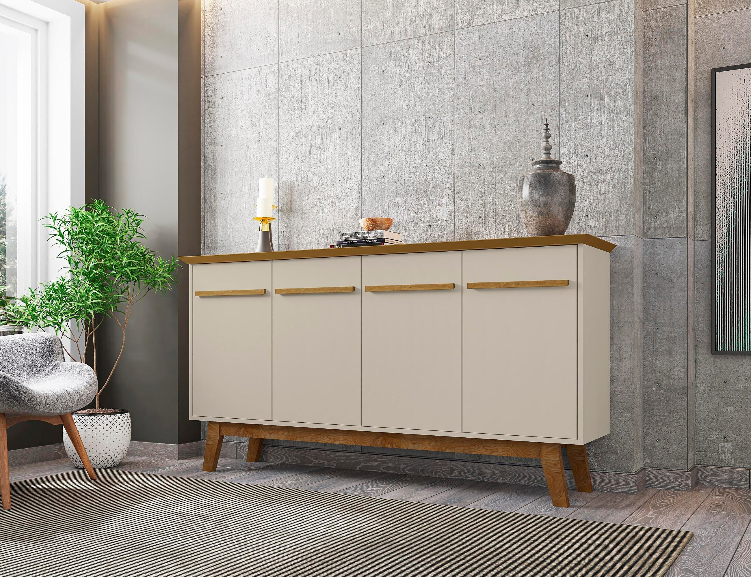 Manhattan Comfort Yonkers Sideboard in Off White and Cinnamon, Off White/Cinnamon, rollover