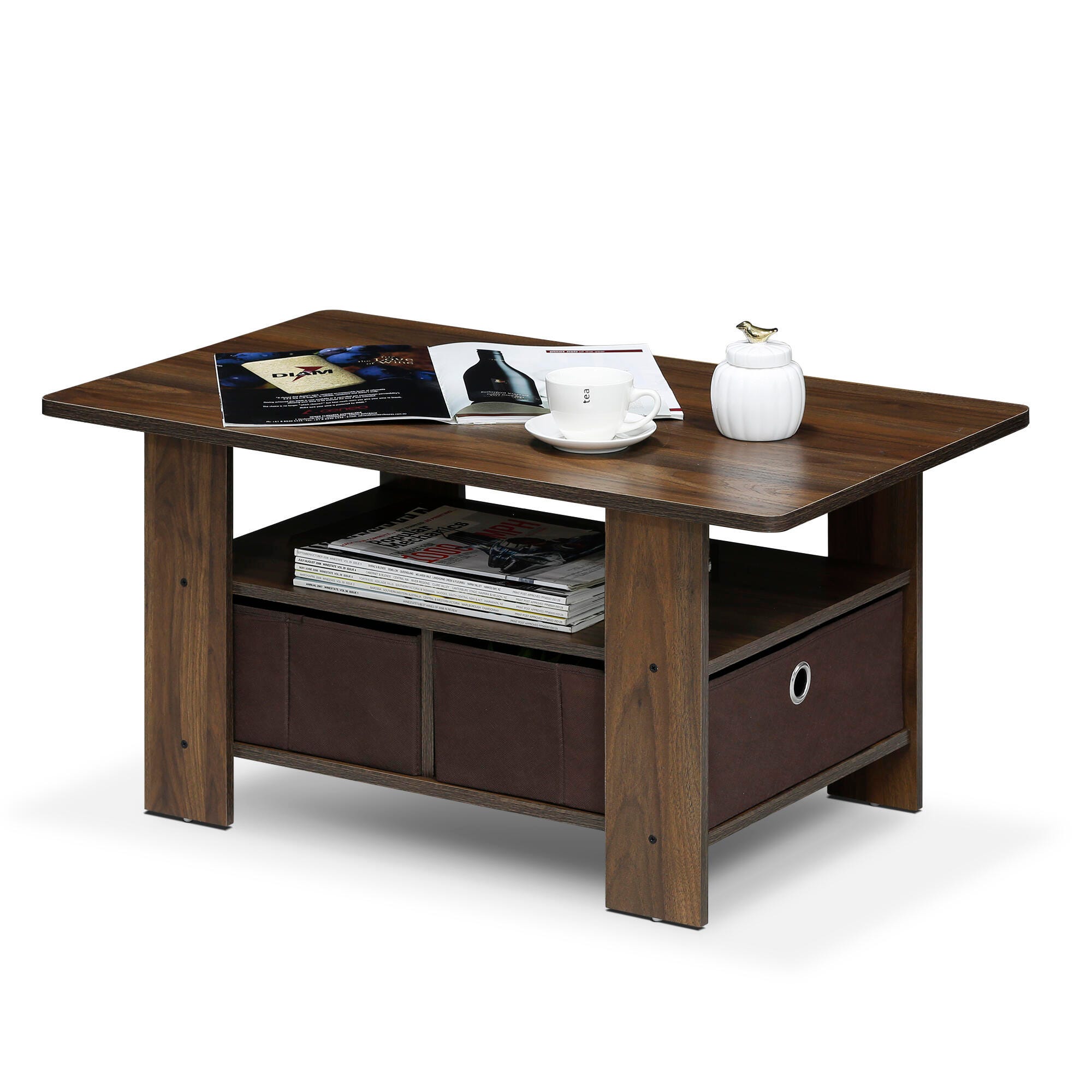 Andrey Coffee Table with Bin Drawer, Walnut/Dark Brown, large