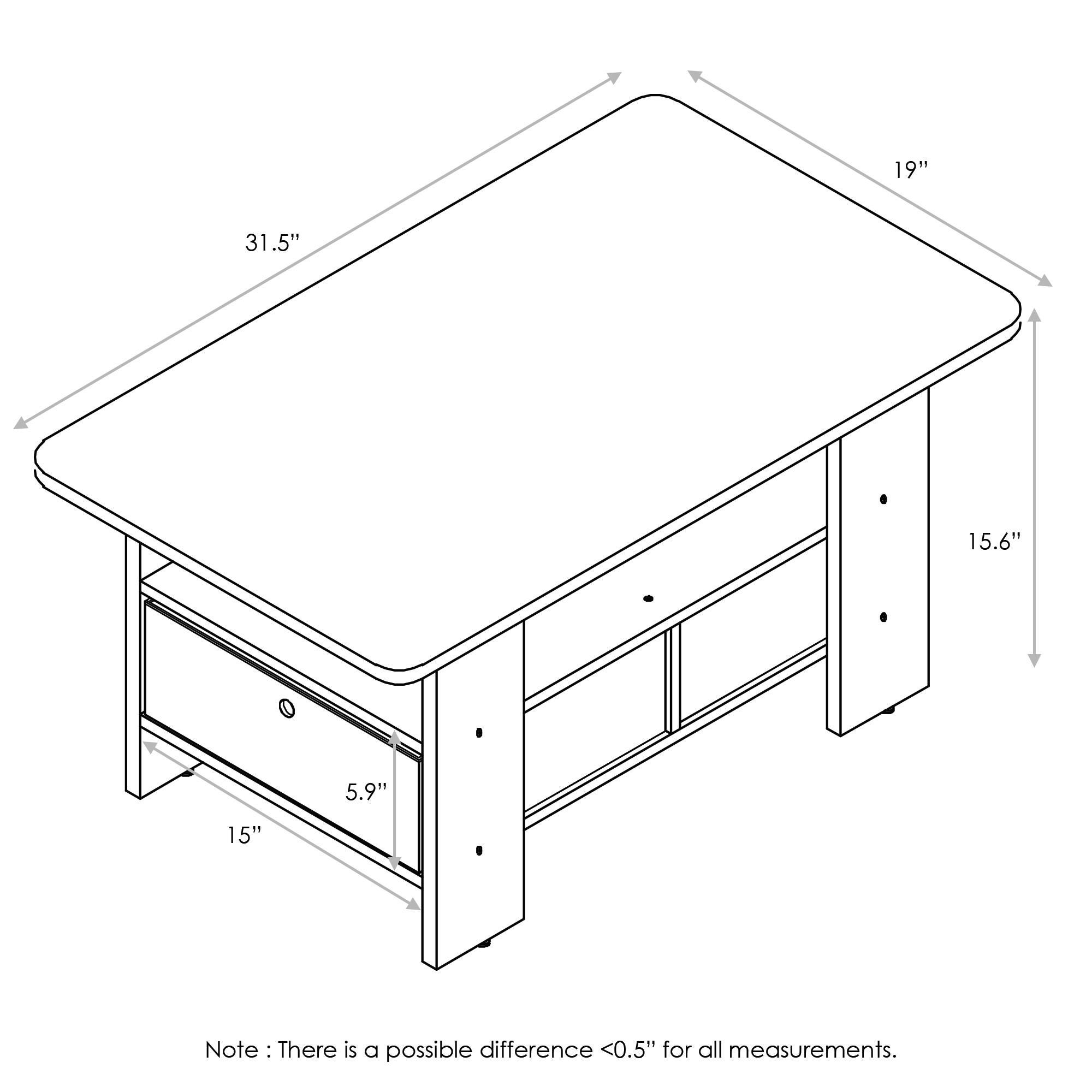 Andrey Coffee Table with Bin Drawer, Dark Walnut, large