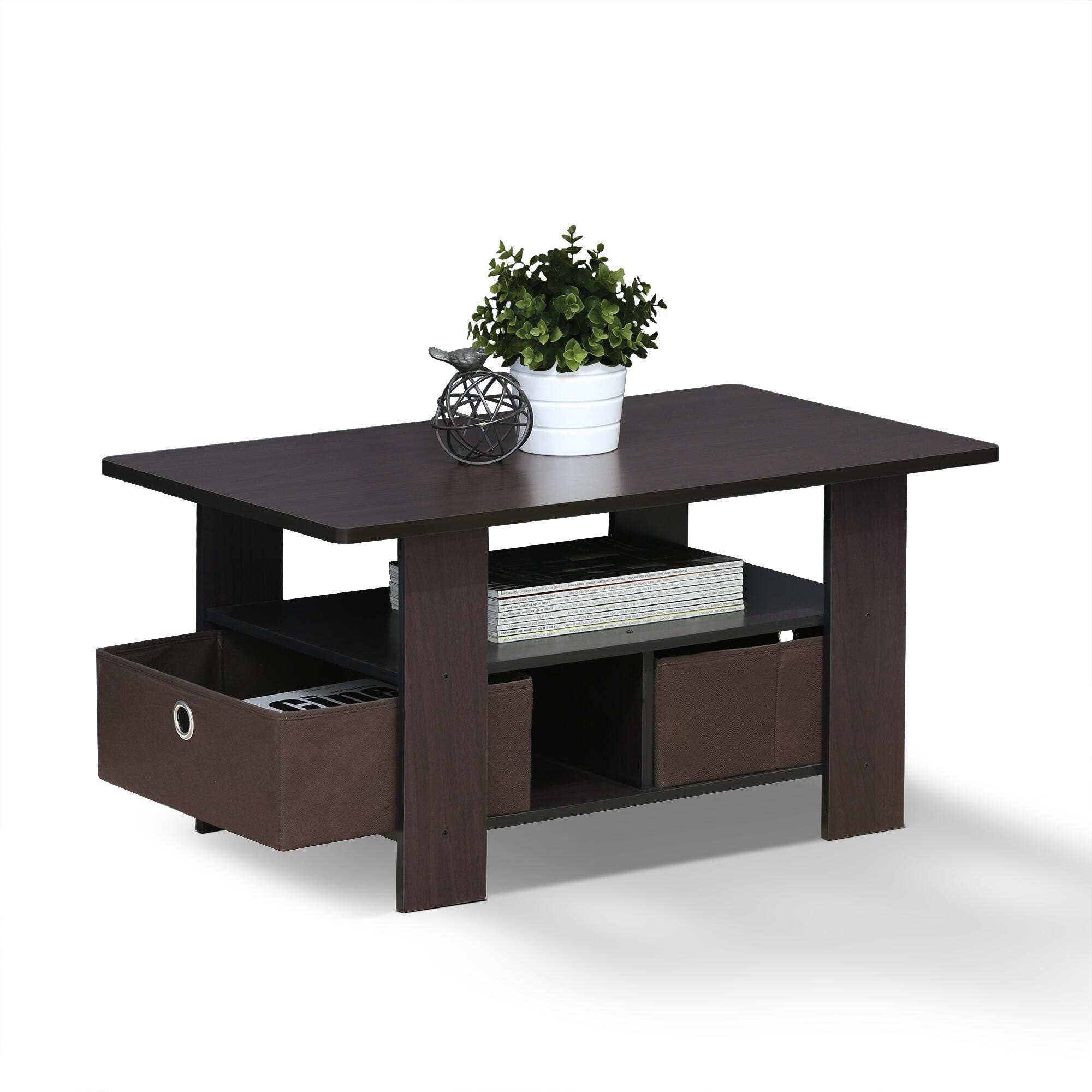 Andrey Coffee Table with Bin Drawer, Dark Walnut, large
