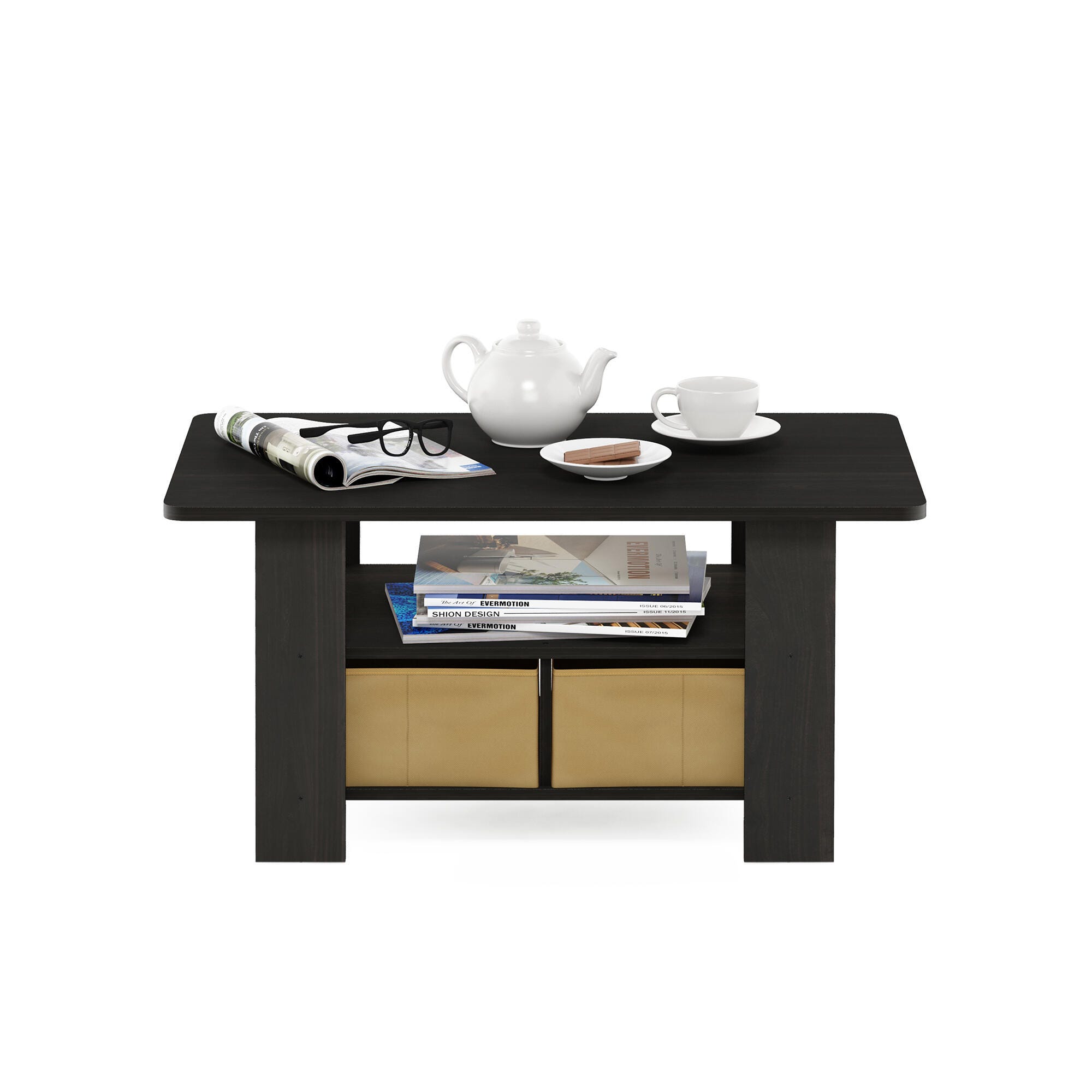 Andrey Coffee Table with Bin Drawer, Espresso/Brown, large