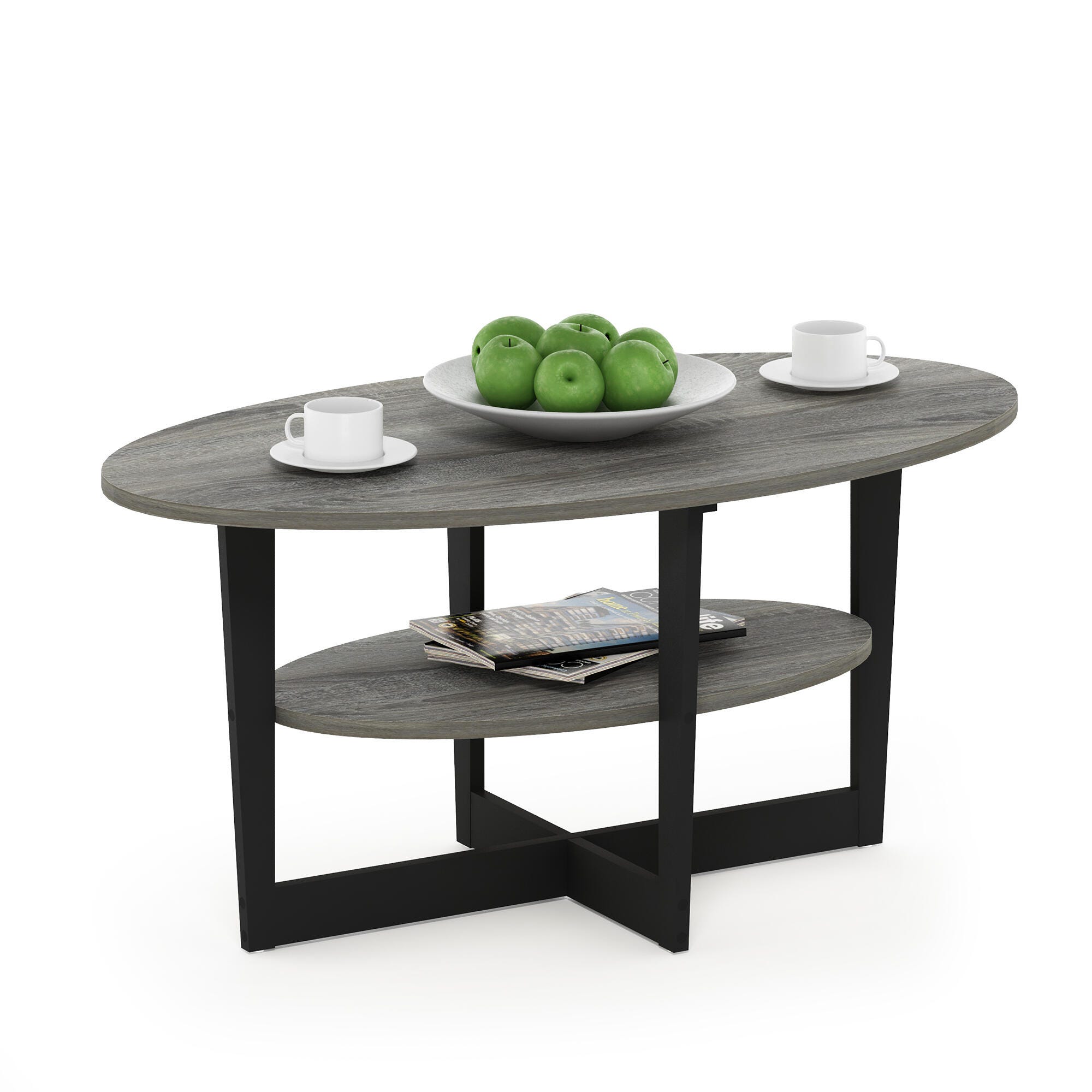 JAYA Oval Coffee Table, French Oak Gray/Black, large