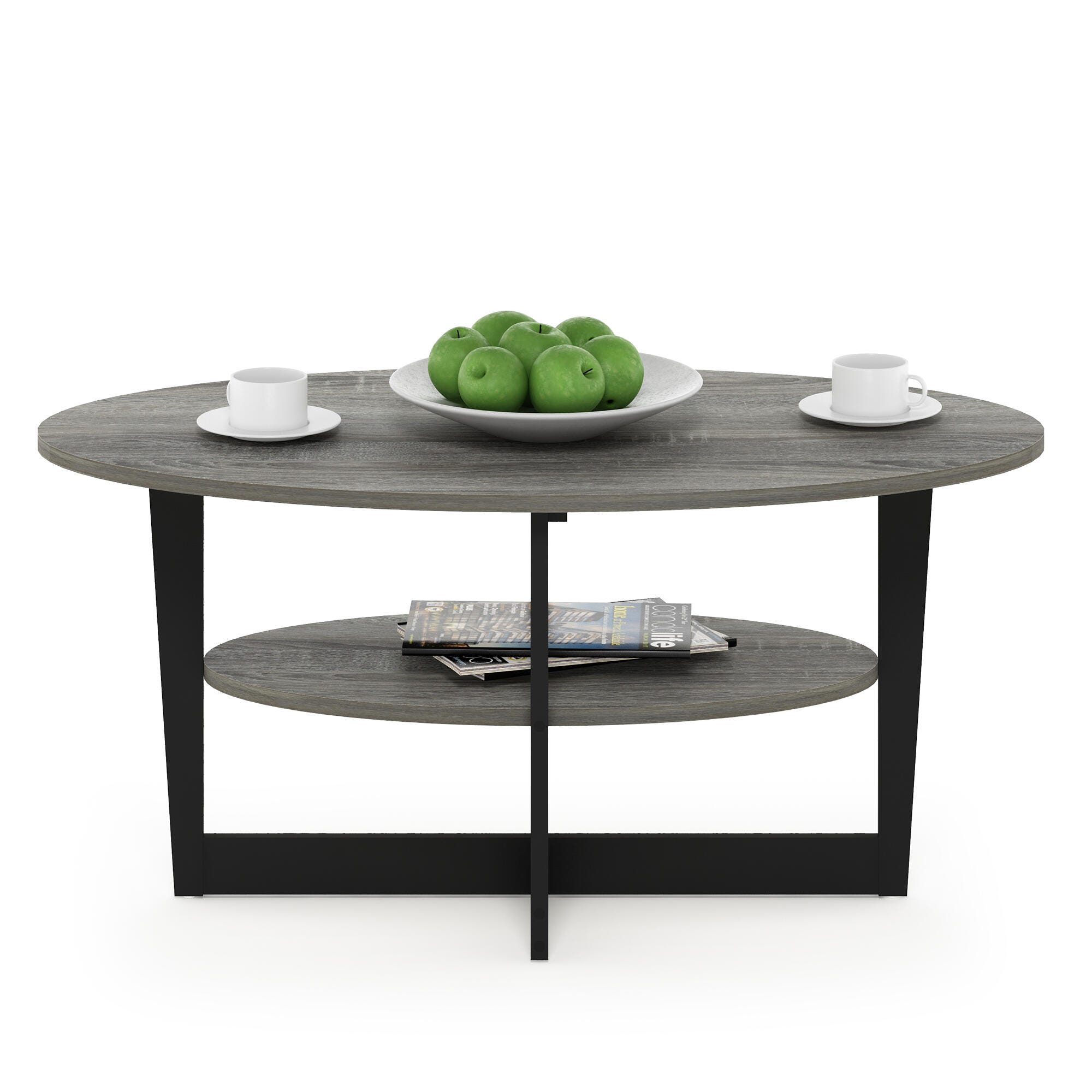 JAYA Oval Coffee Table, French Oak Gray/Black, large