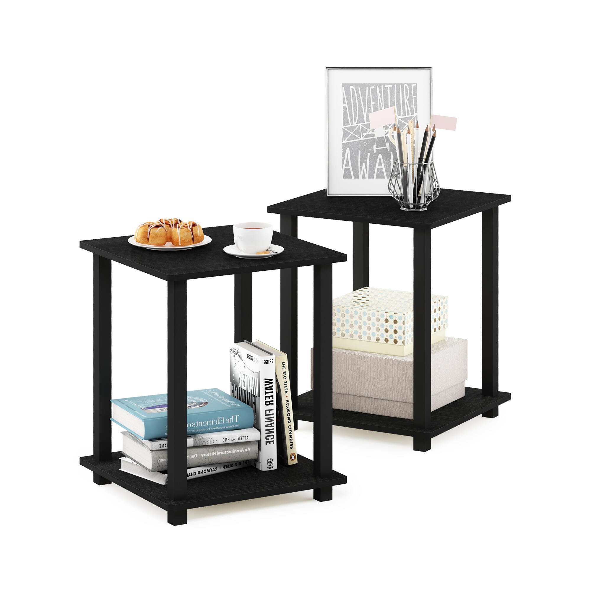 Furinno Simplistic End Table (Set of Two), Americano/Black, large