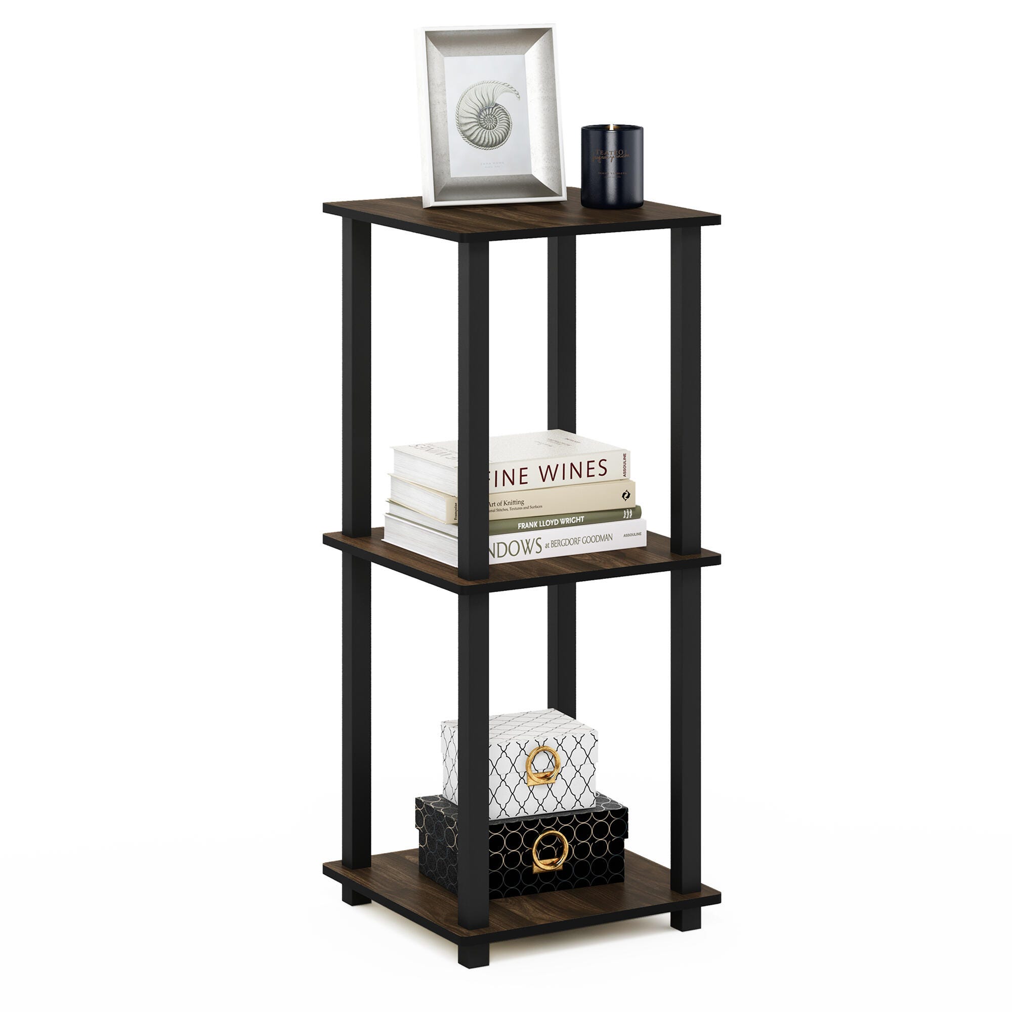 Furinno Simplistic End Table (Set of Two), Columbia Walnut/Black, large