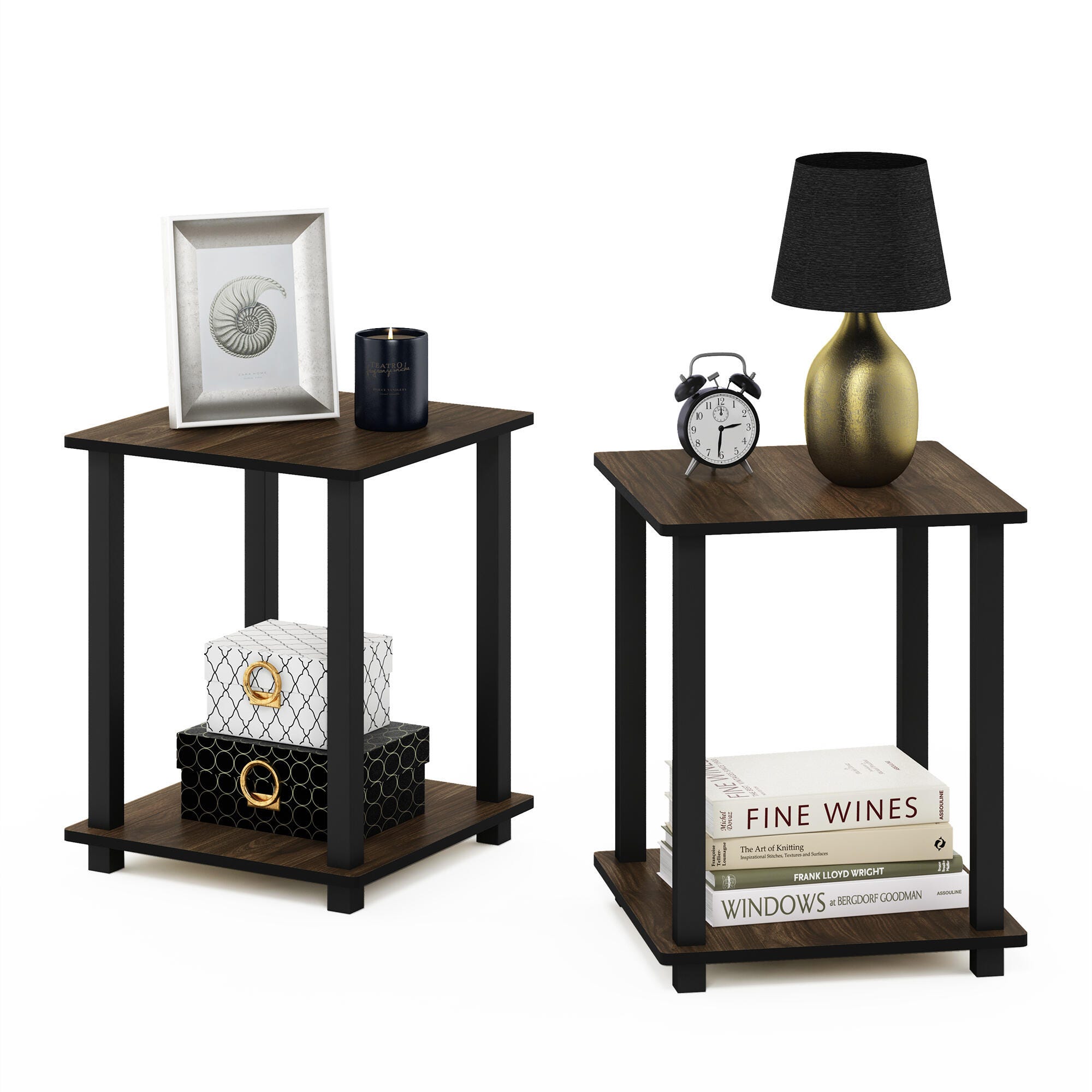 Furinno Simplistic End Table (Set of Two), Columbia Walnut/Black, large