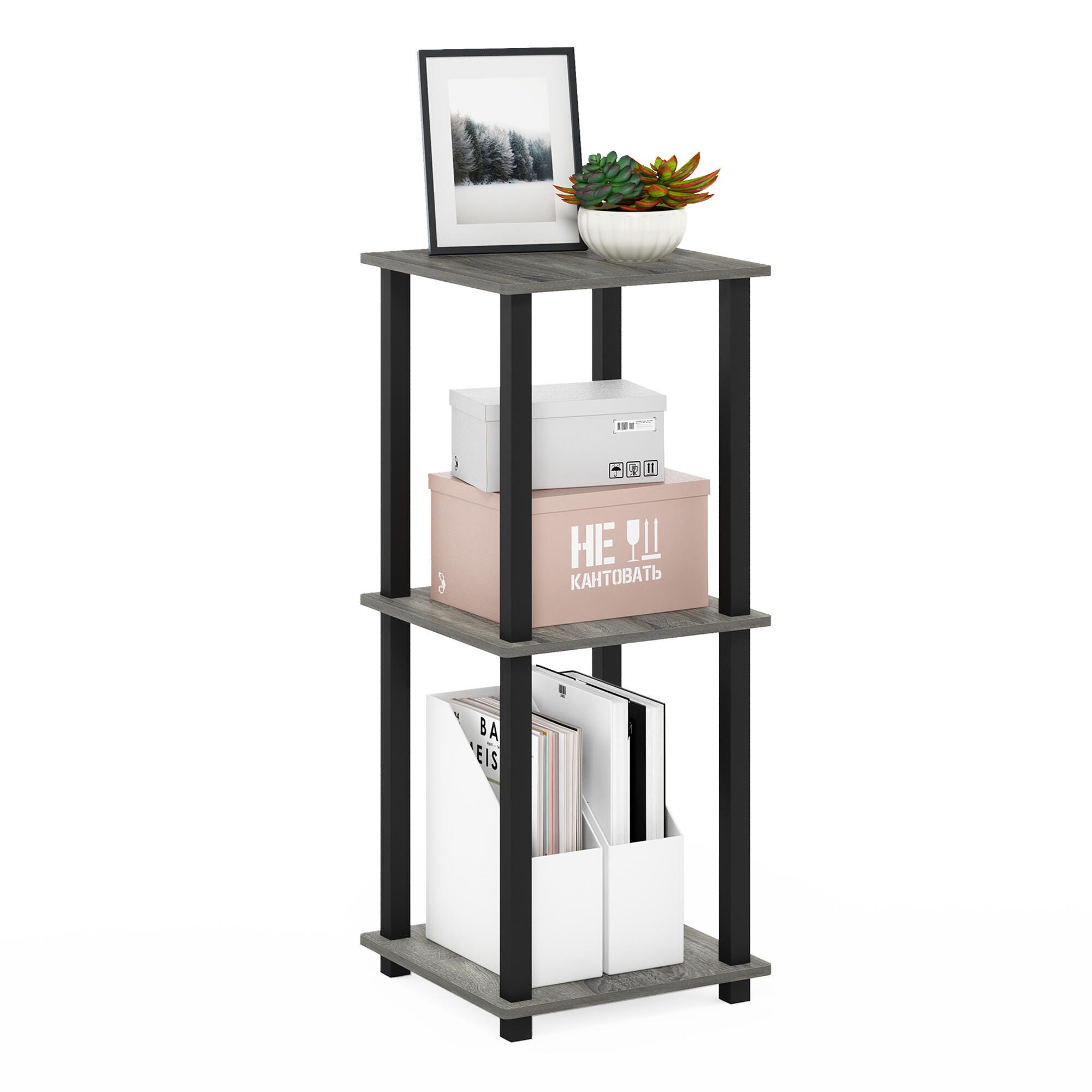 Furinno Simplistic End Table (Set of Two), French Oak Gray/Black, large