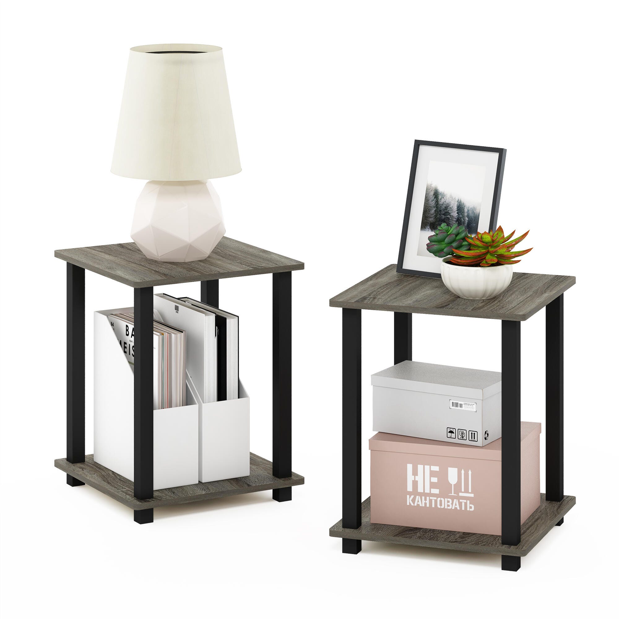 Simplistic Simplistic End Table (Set of Two), French Oak Gray/Gray, large