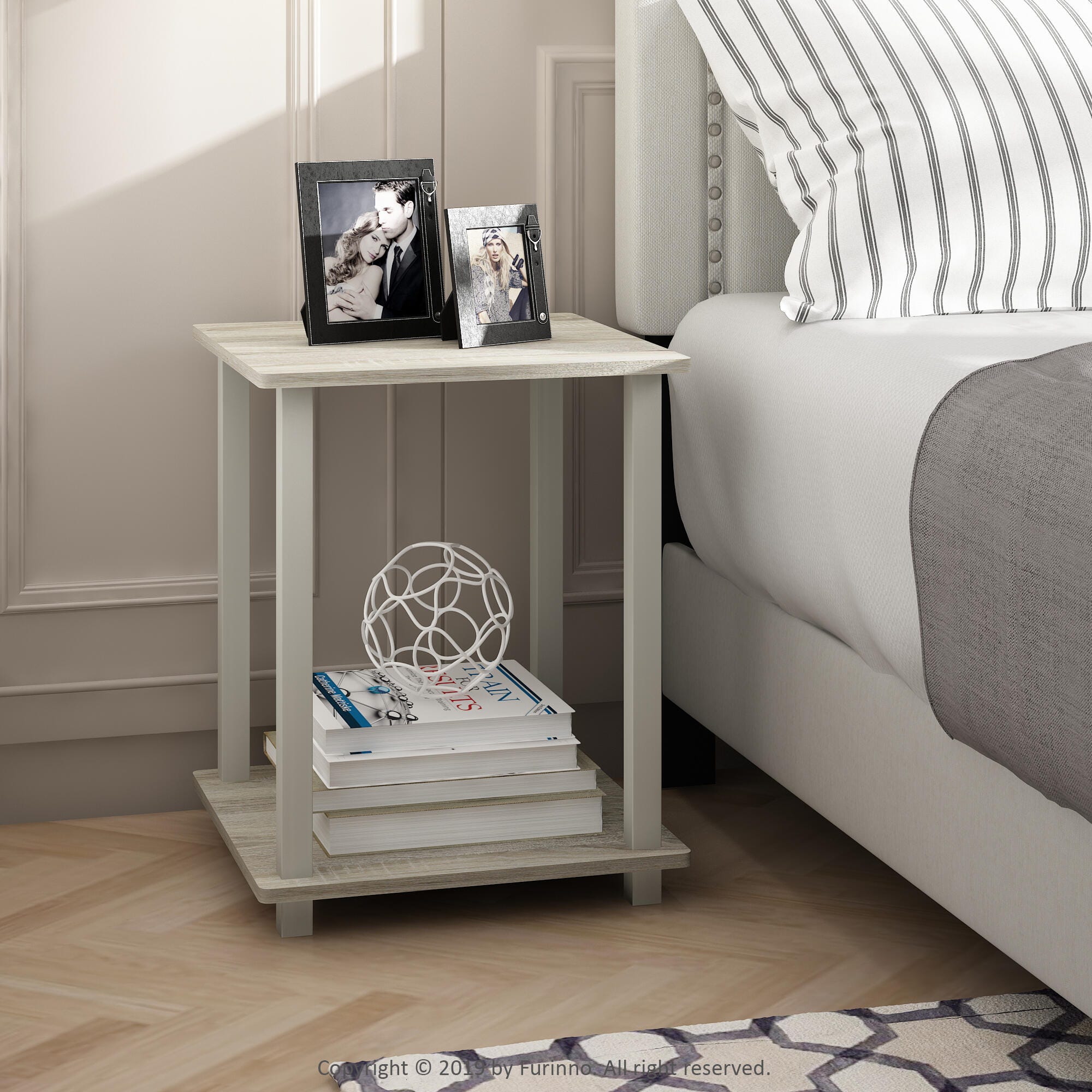 Furinno Simplistic End Table (Set of Two), Sonoma Oak/White, large