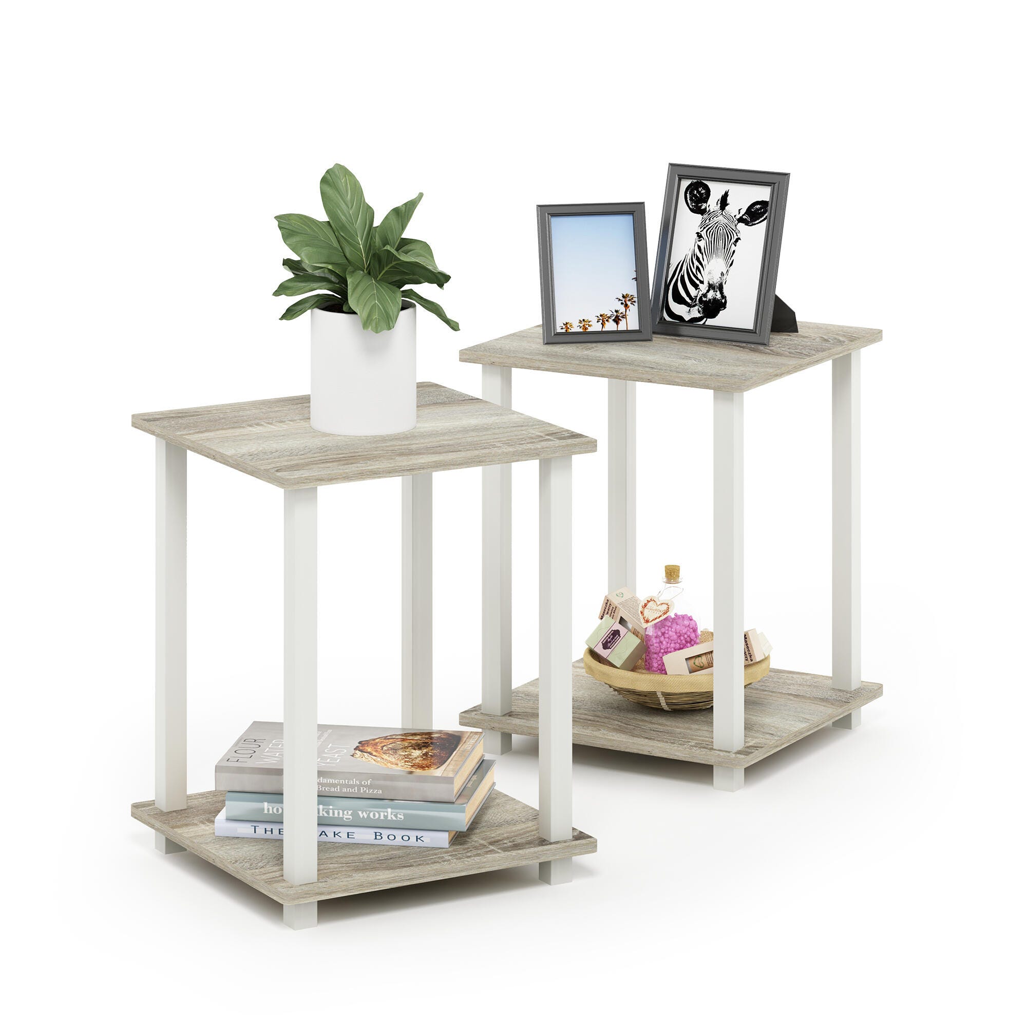 Furinno Simplistic End Table (Set of Two), Sonoma Oak/White, large