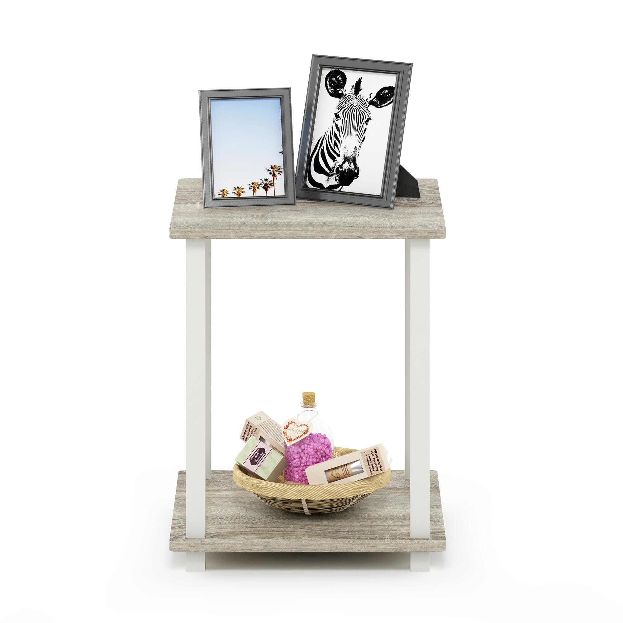 Furinno Simplistic End Table (Set of Two), Sonoma Oak/White, large