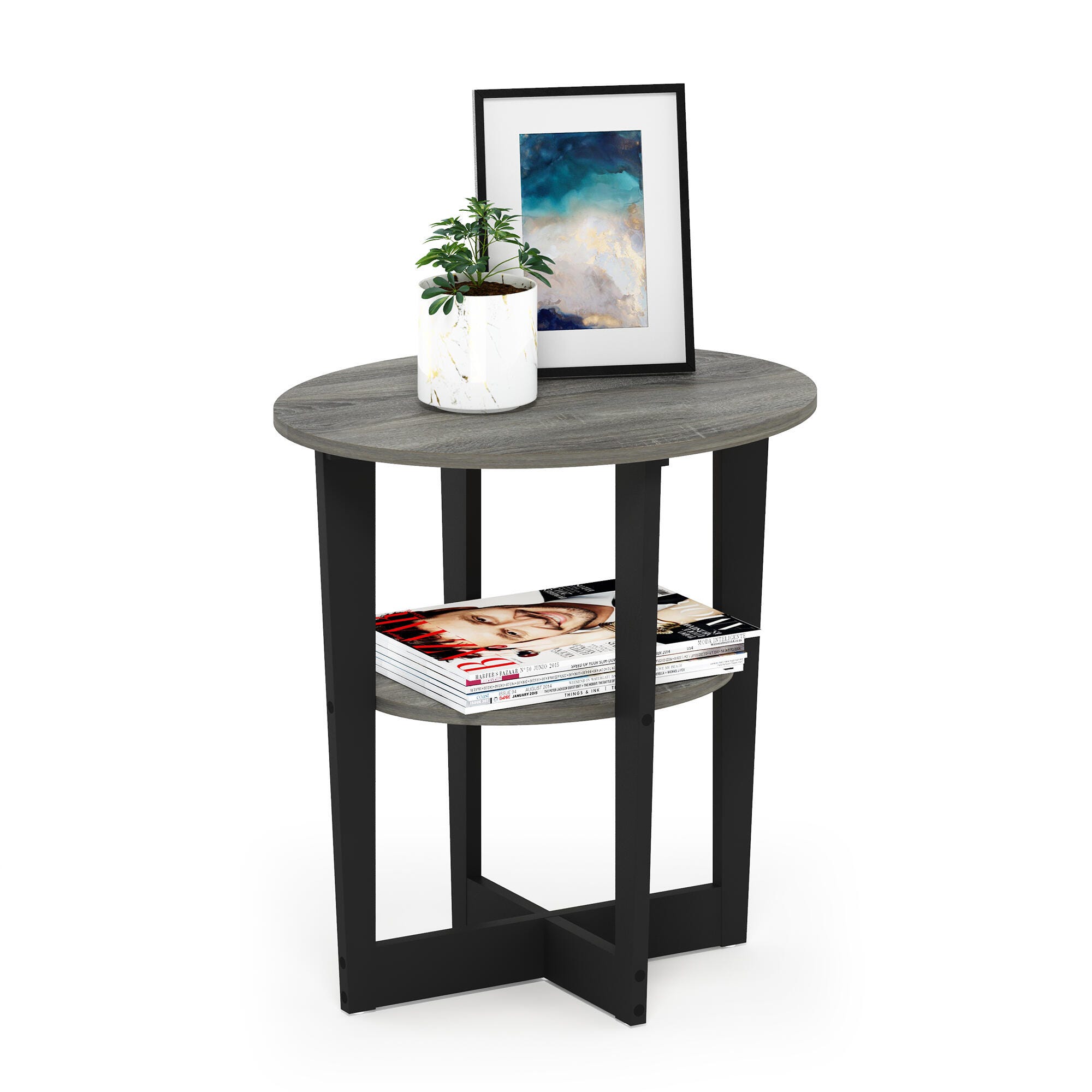 JAYA Oval End Table, French Oak Gray/Black, large