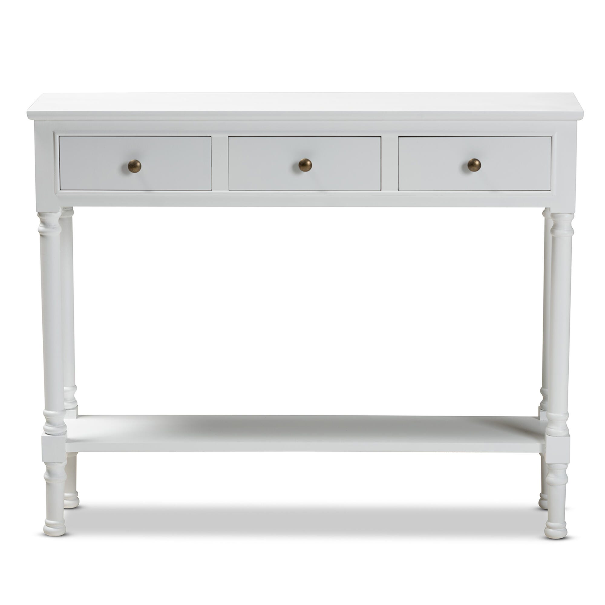 Calvin French Farmhouse White Finished Wood 3-Drawer Entryway Console Table, White, large