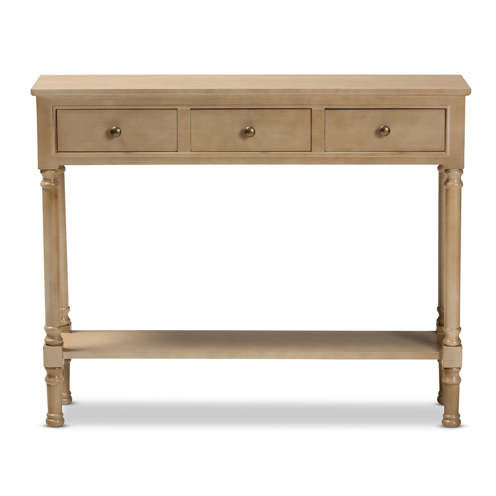 Calvin French Farmhouse Oak Brown Finished Wood 3-Drawer Entryway Console Table, Brown, large