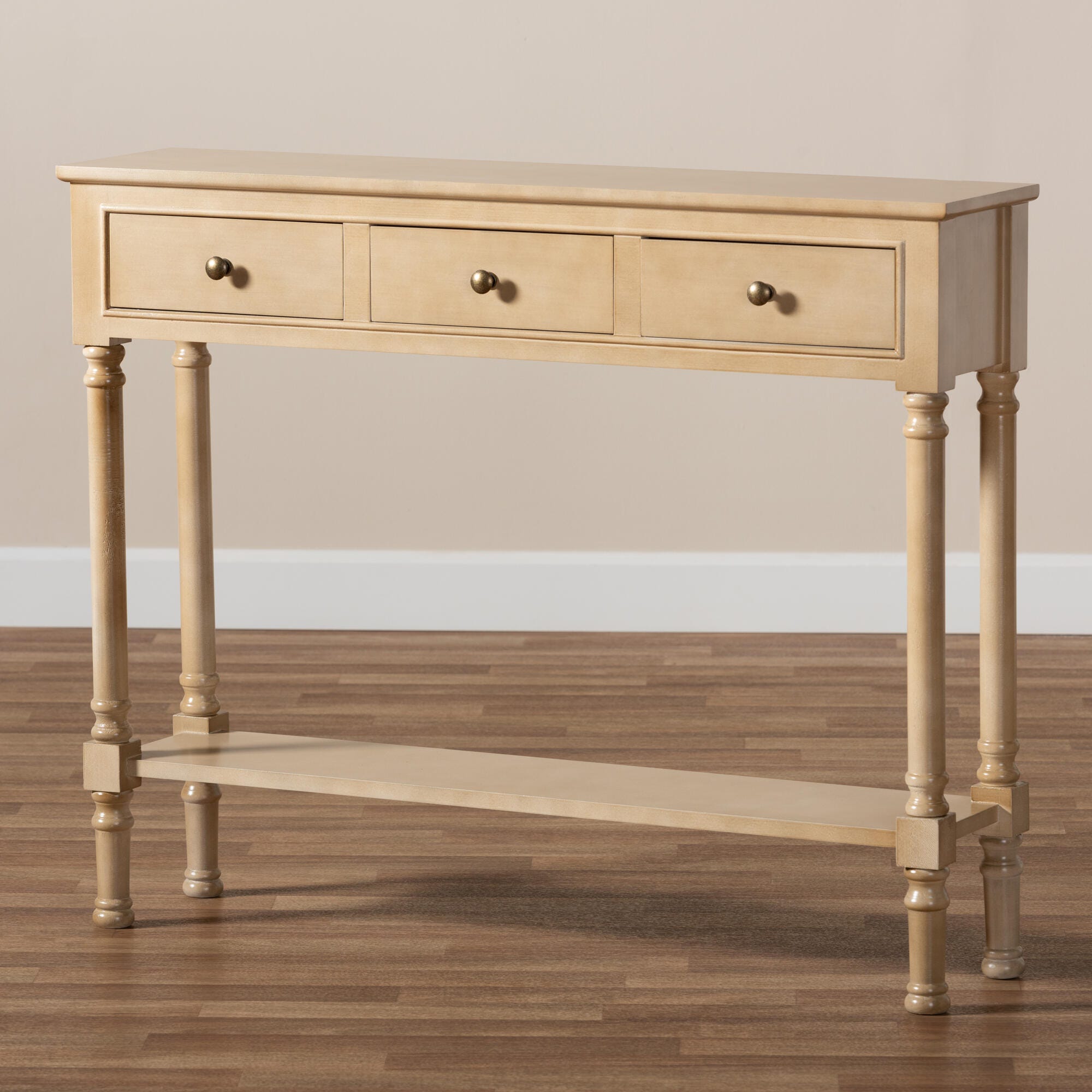 Baxton Studio Calvin French Farmhouse Oak Brown Finished Wood 3-Drawer Entryway Console Table, Brown, large