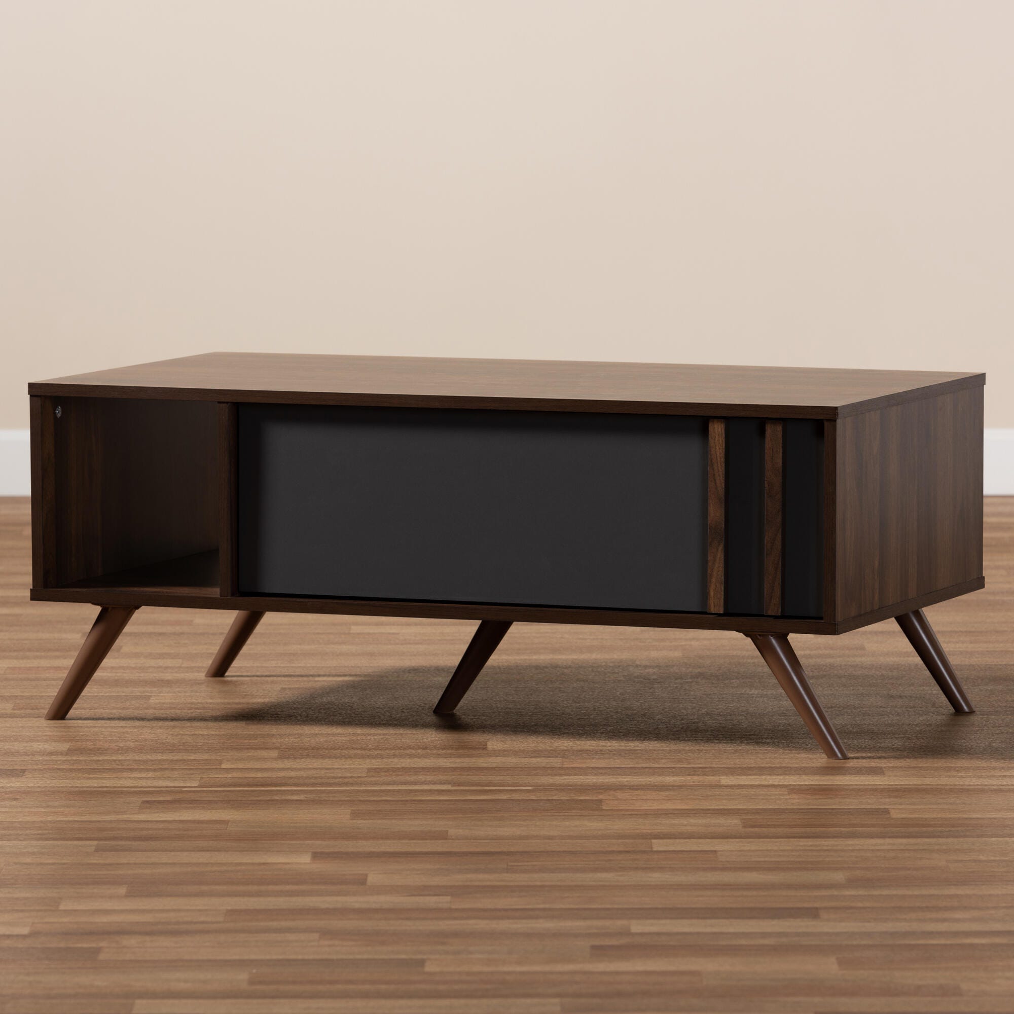 Naoki Two-Tone Gray and Walnut Finished Wood 1-Drawer Coffee Table, , large