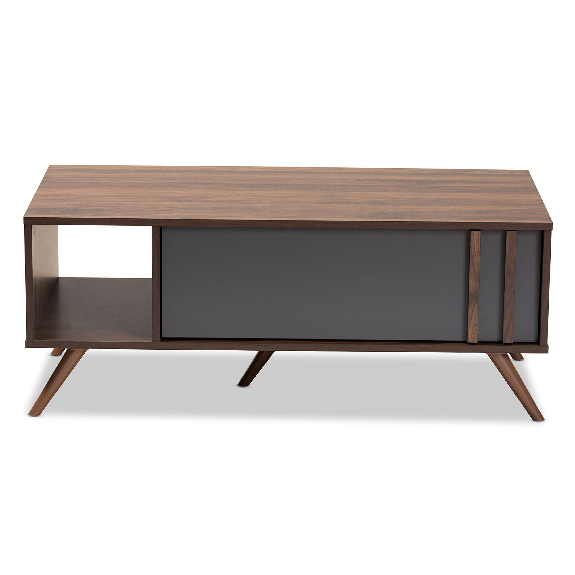 Naoki Two-Tone Gray and Walnut Finished Wood 1-Drawer Coffee Table, , large