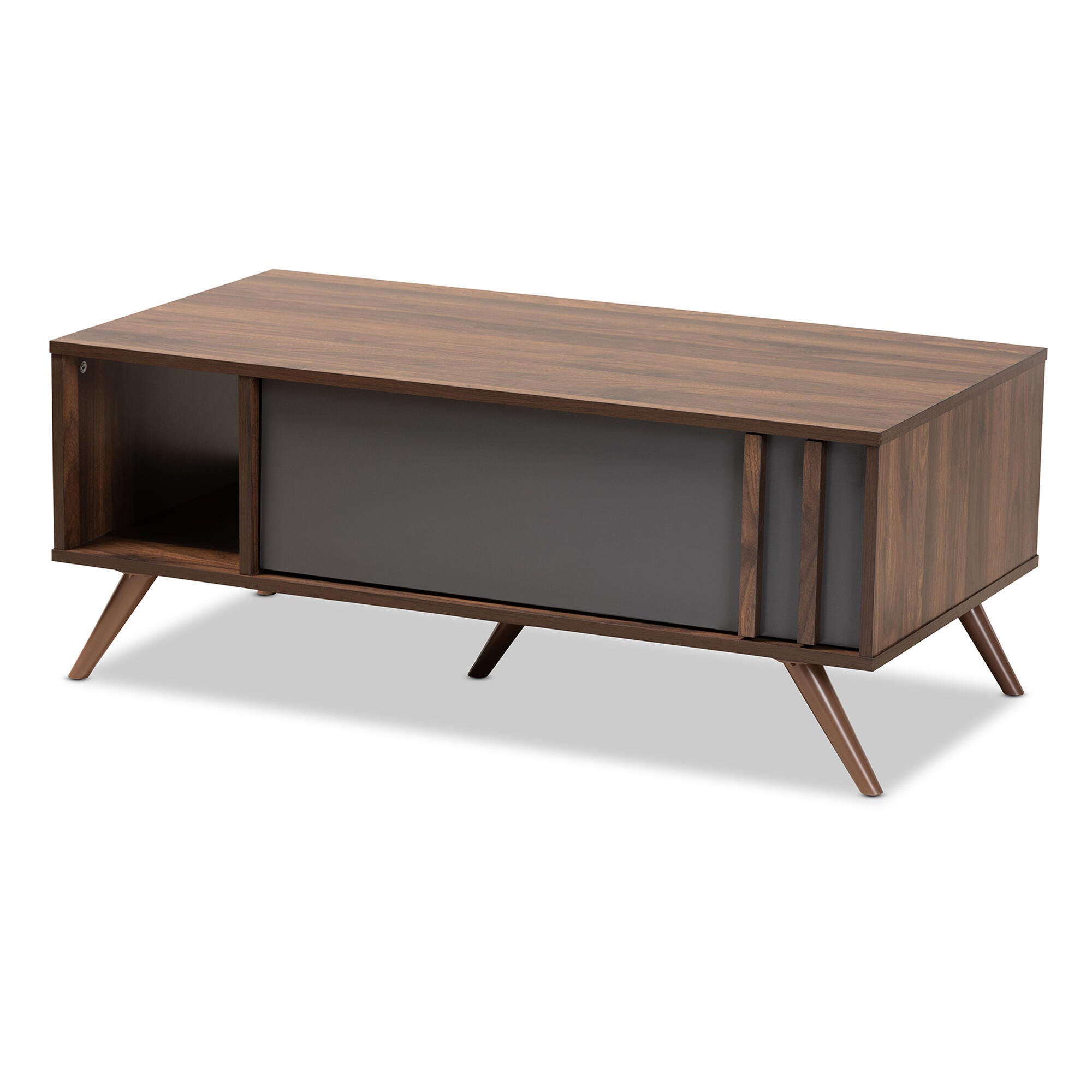 Naoki Two-Tone Gray and Walnut Finished Wood 1-Drawer Coffee Table, , large