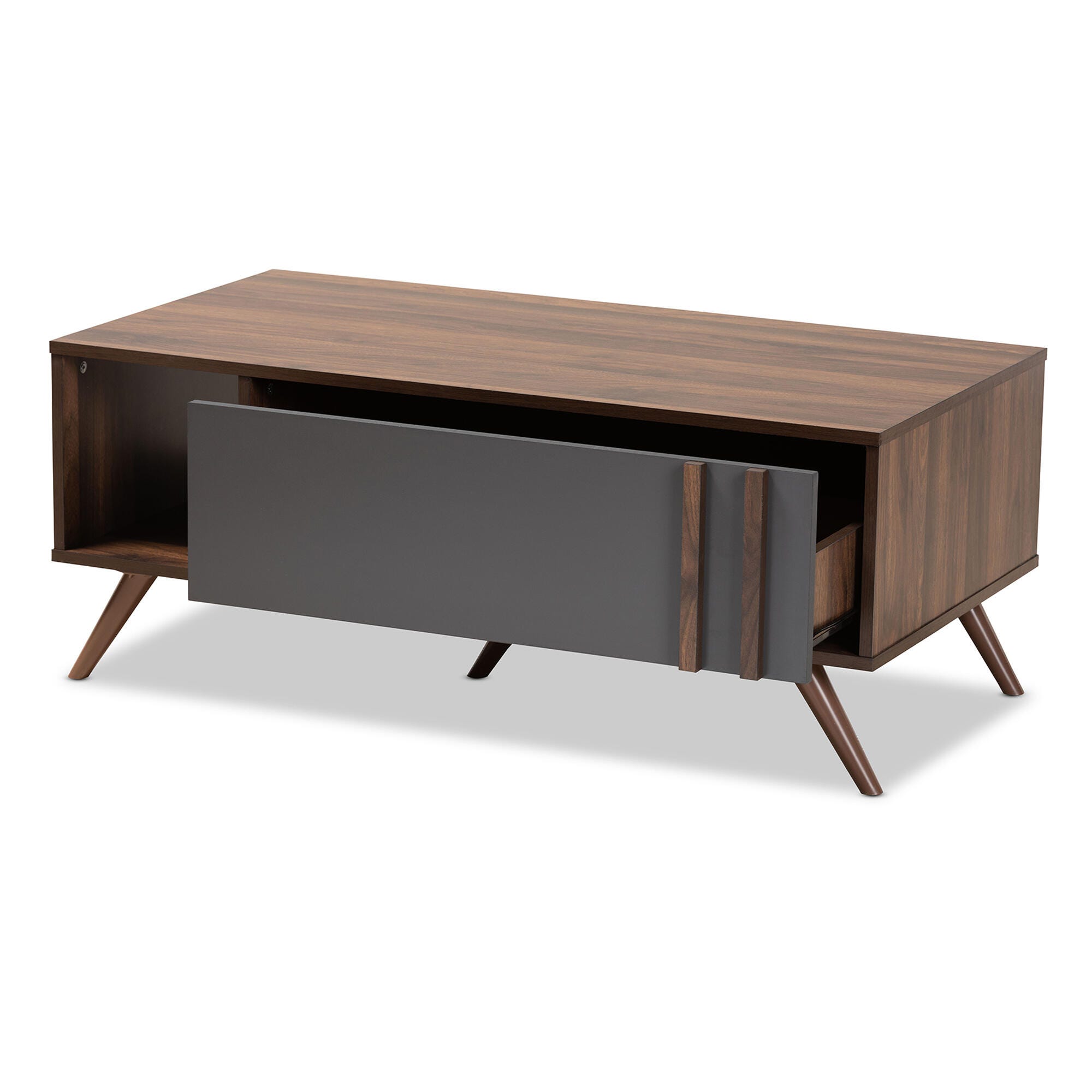 Naoki Two-Tone Gray and Walnut Finished Wood 1-Drawer Coffee Table, , large