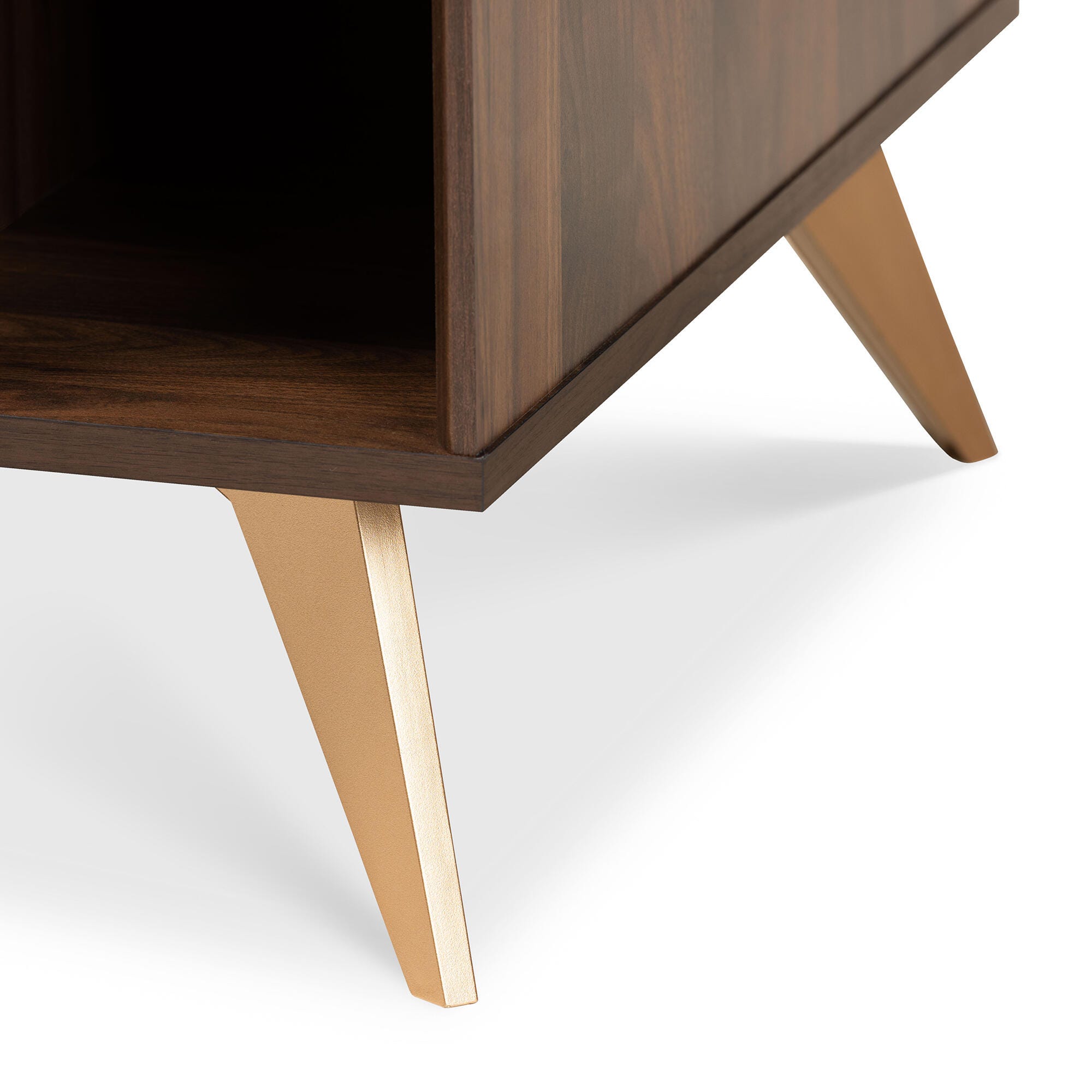 Baxton Studio Edel Walnut Brown and Gold Finished Wood Coffee Table, , large