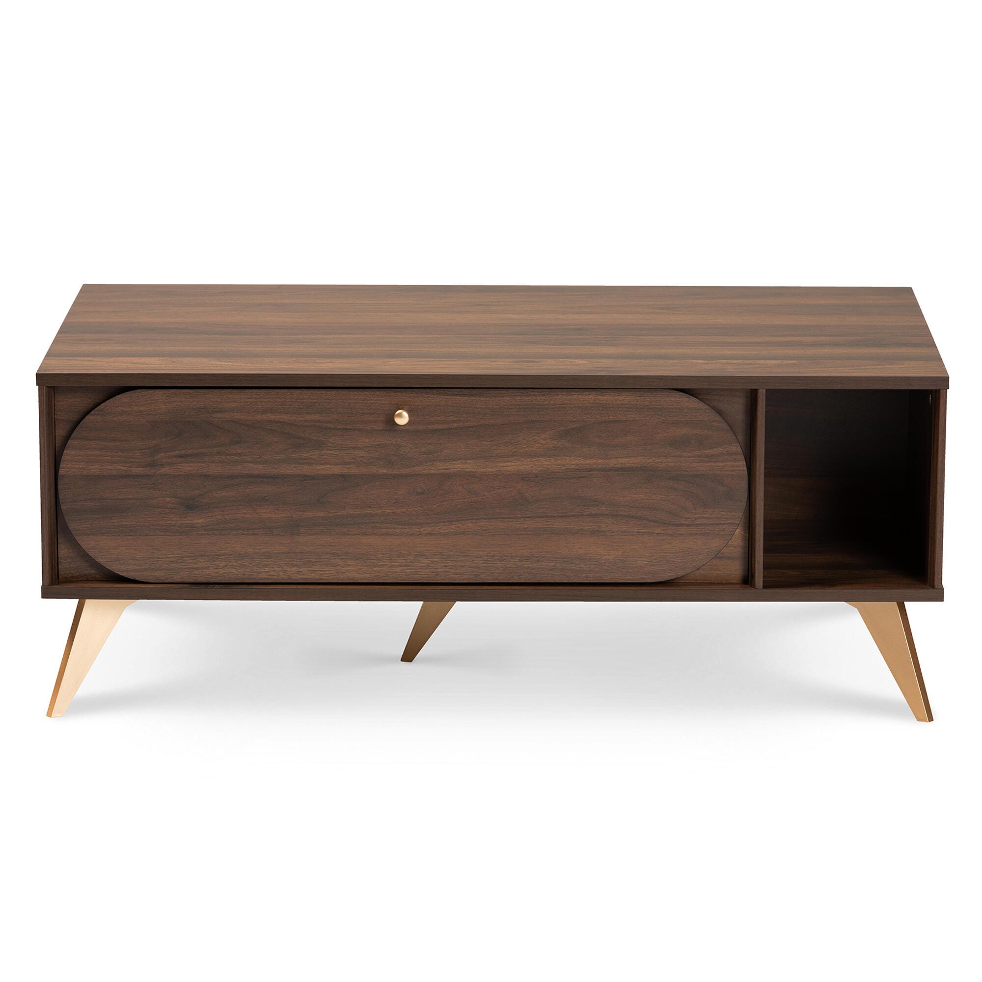 Edel Walnut Brown and Gold Finished Wood Coffee Table, , large