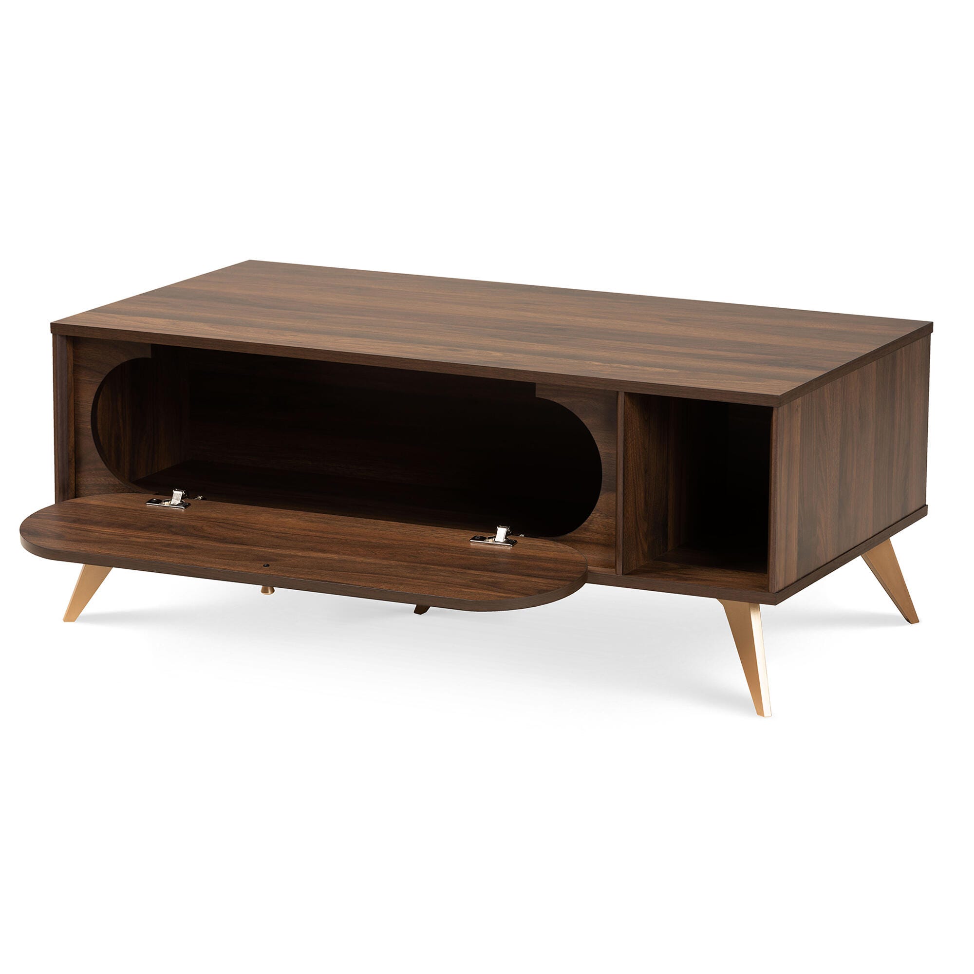 Baxton Studio Edel Walnut Brown and Gold Finished Wood Coffee Table, , large