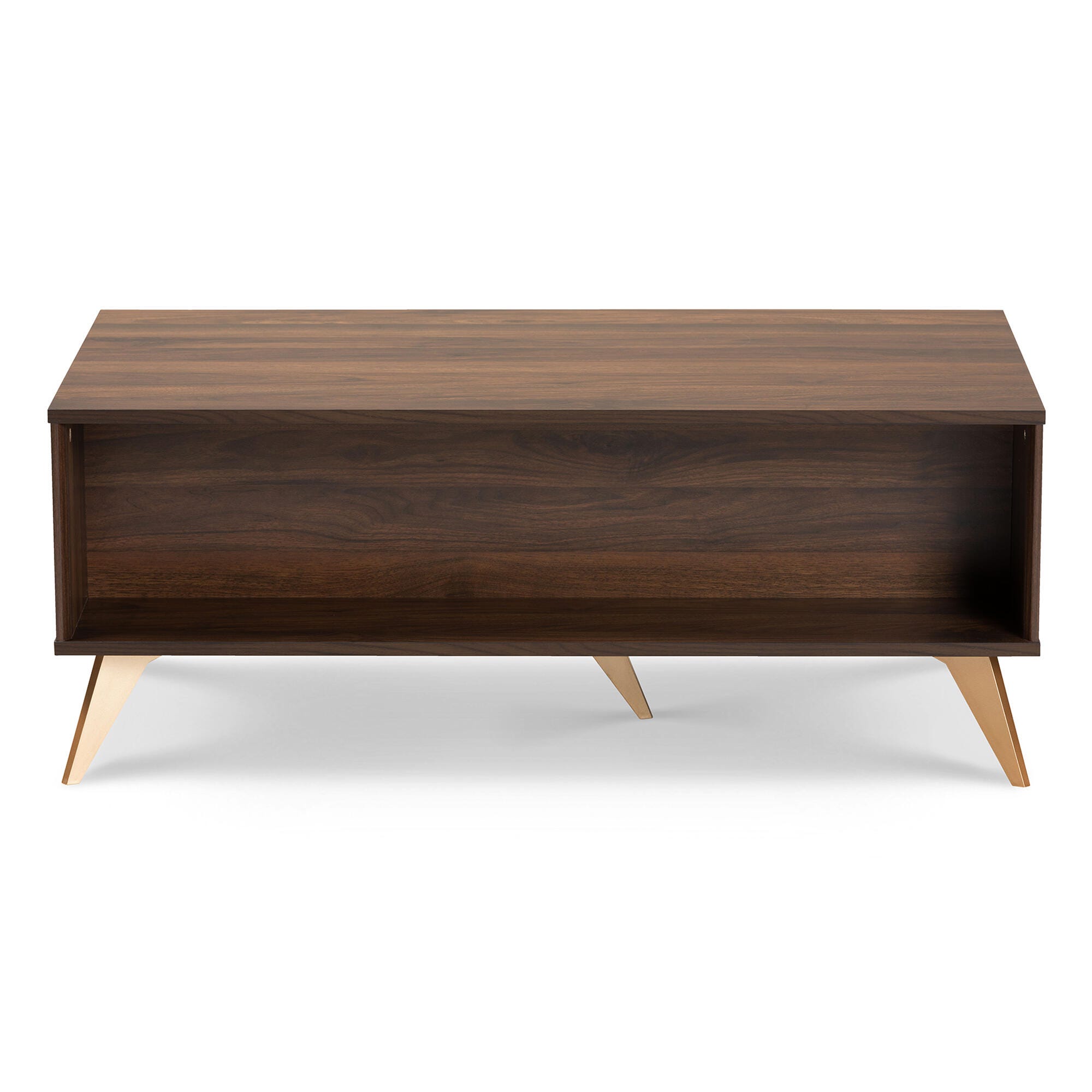Baxton Studio Edel Walnut Brown and Gold Finished Wood Coffee Table, , large