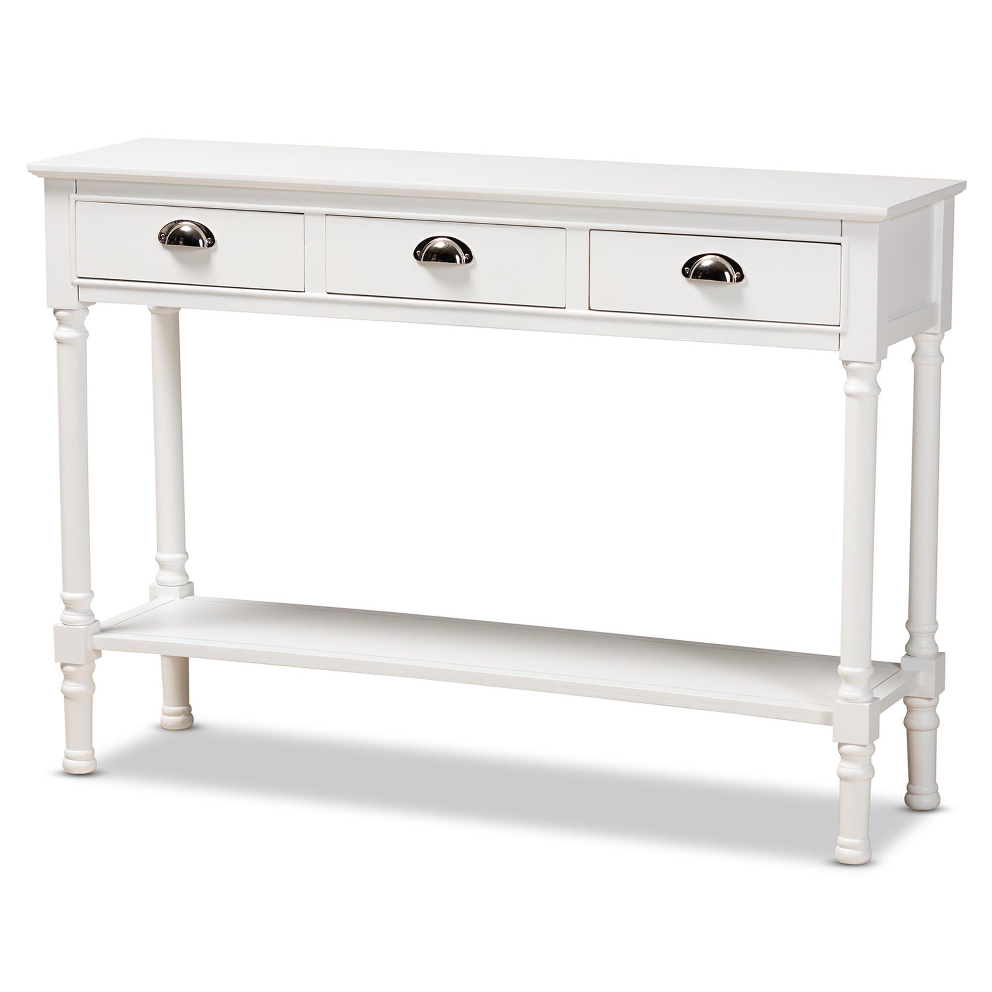 Garvey French Provincial White Finished Wood 3-Drawer Entryway Console Table, White, large