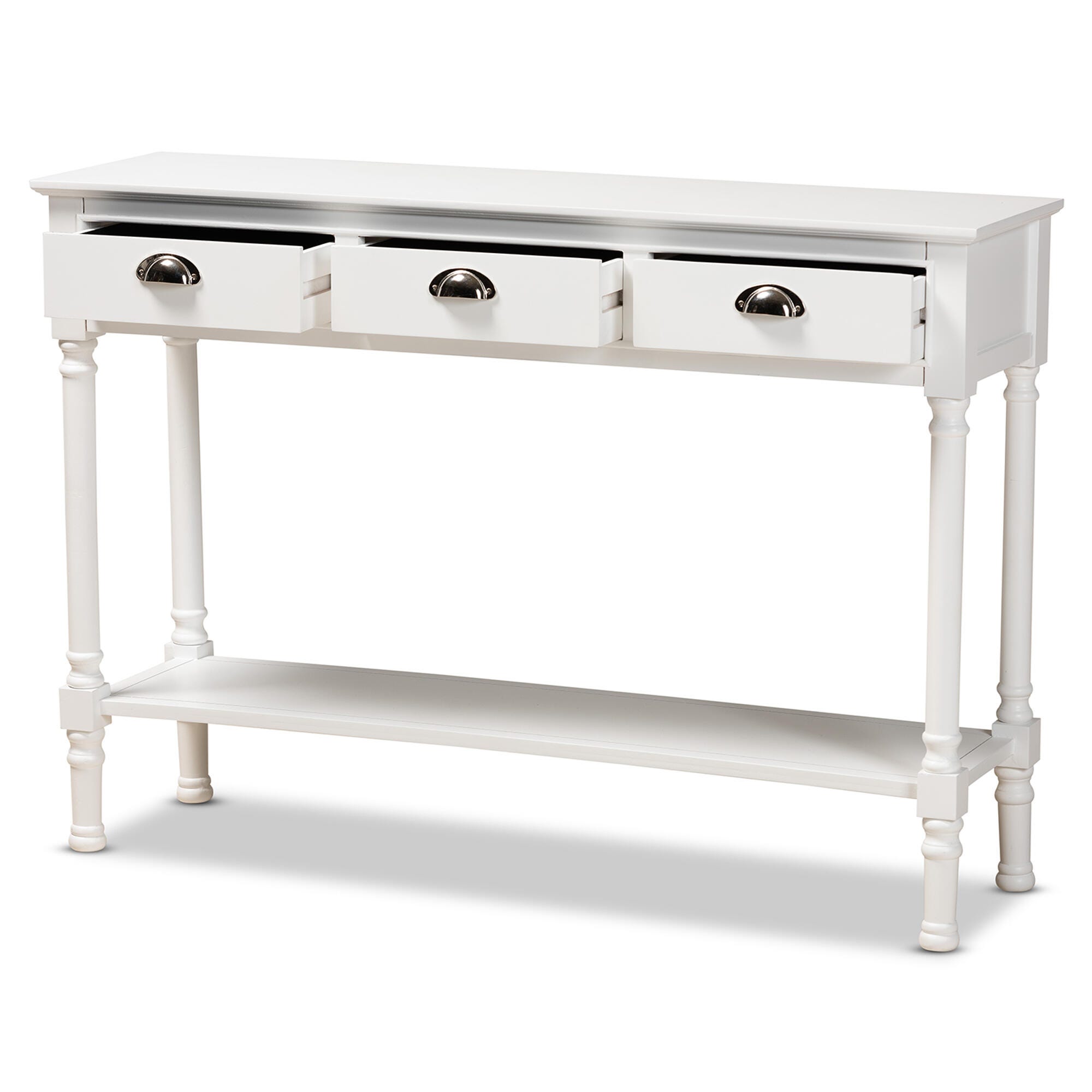 Garvey French Provincial White Finished Wood 3-Drawer Entryway Console Table, White, large